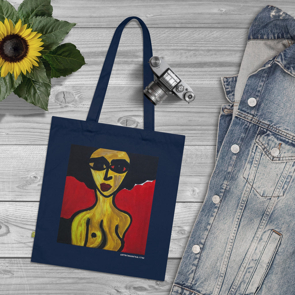 Sac fourre-tout portrait abstrait de femme | Peinture expressionniste moderne, sac fourre-tout fait main, sac fourre-tout en coton écologique