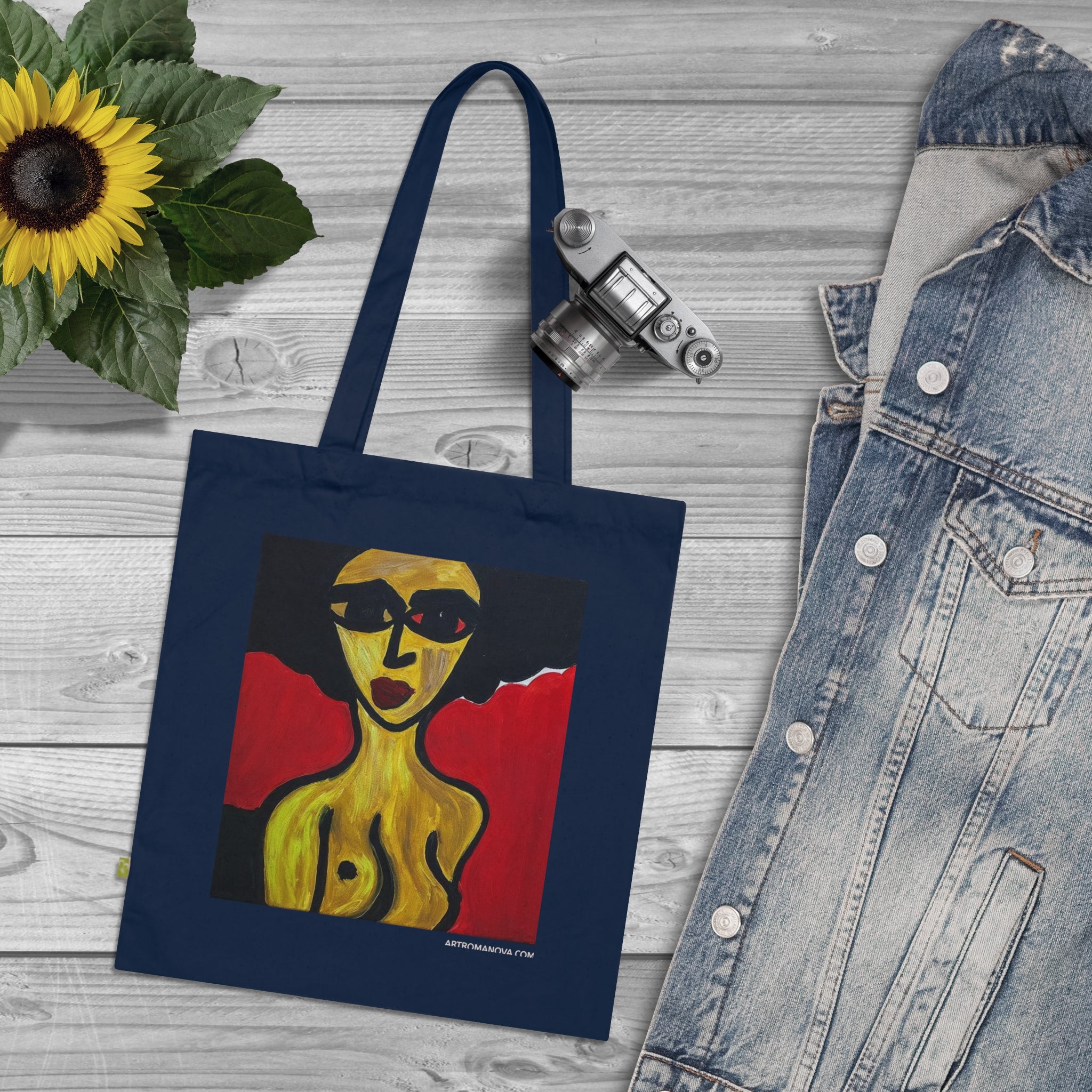Sac fourre-tout portrait abstrait de femme | Peinture expressionniste moderne, sac fourre-tout fait main, sac fourre-tout en coton écologique