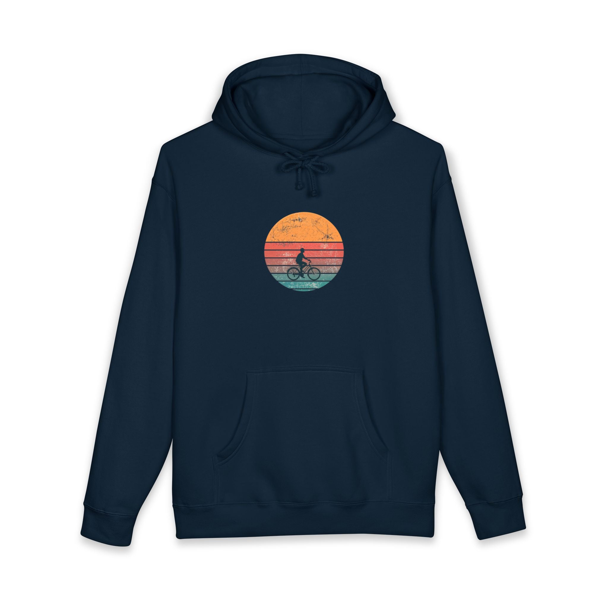 Sweat à capuche rétro coucher de soleil sur un vélo | Silhouette de vélo vintage, ambiance côtière