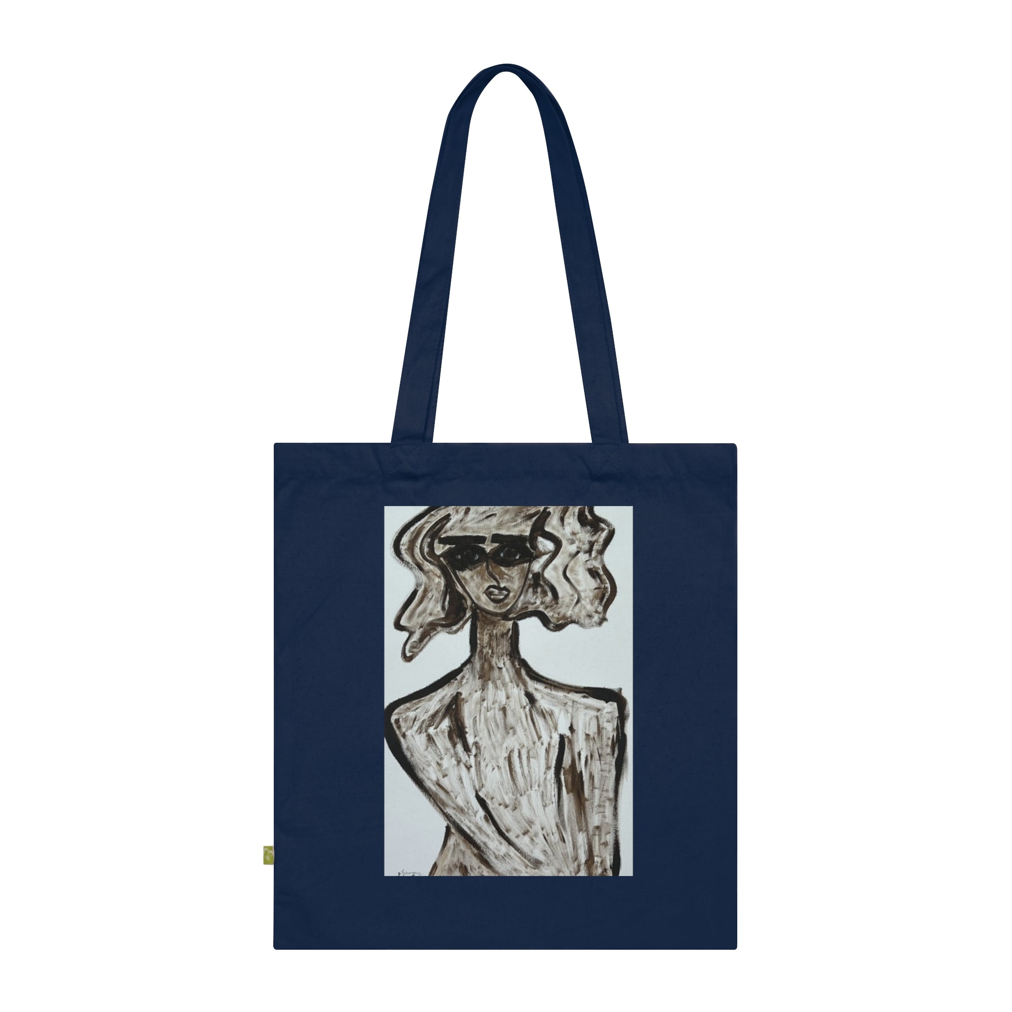 Sac cabas stylisé | Bleu marine, coton biologique, coton écologique, fait main, sac cabas artistique