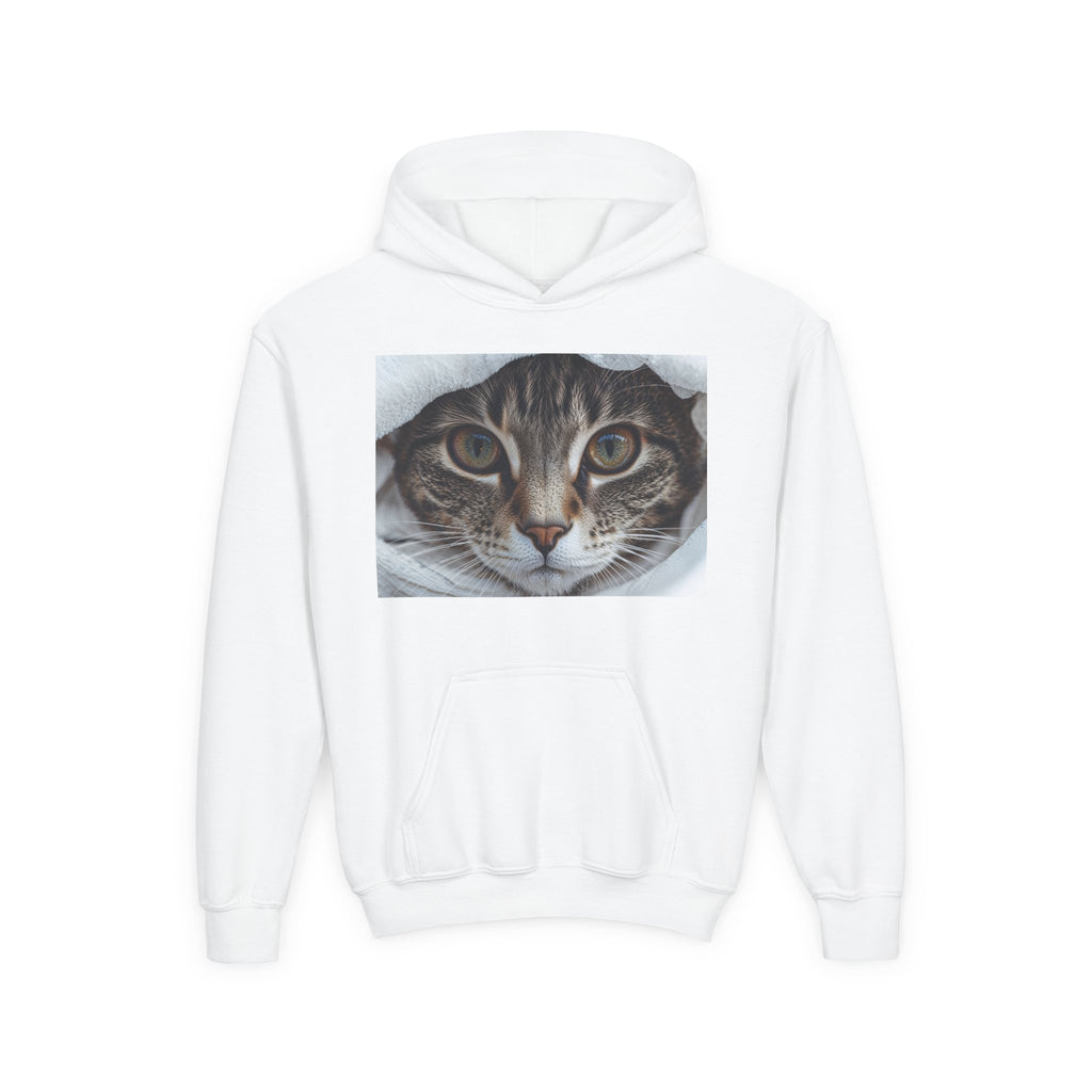 Tabby Cat Face Youth Hoodie | Cozy Cat Portrait Sweatshirt
