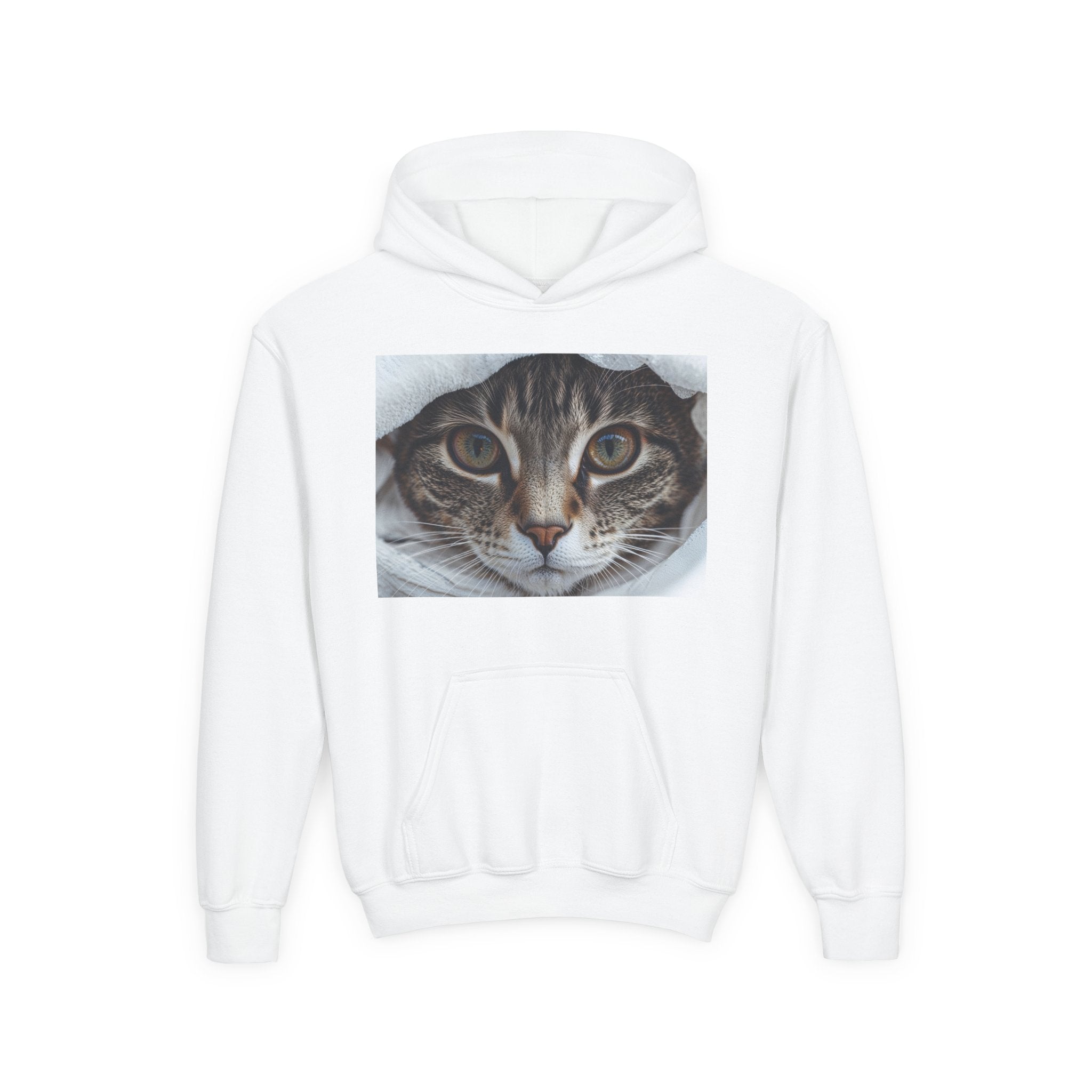 Tabby Cat Face Youth Hoodie | Cozy Cat Portrait Sweatshirt