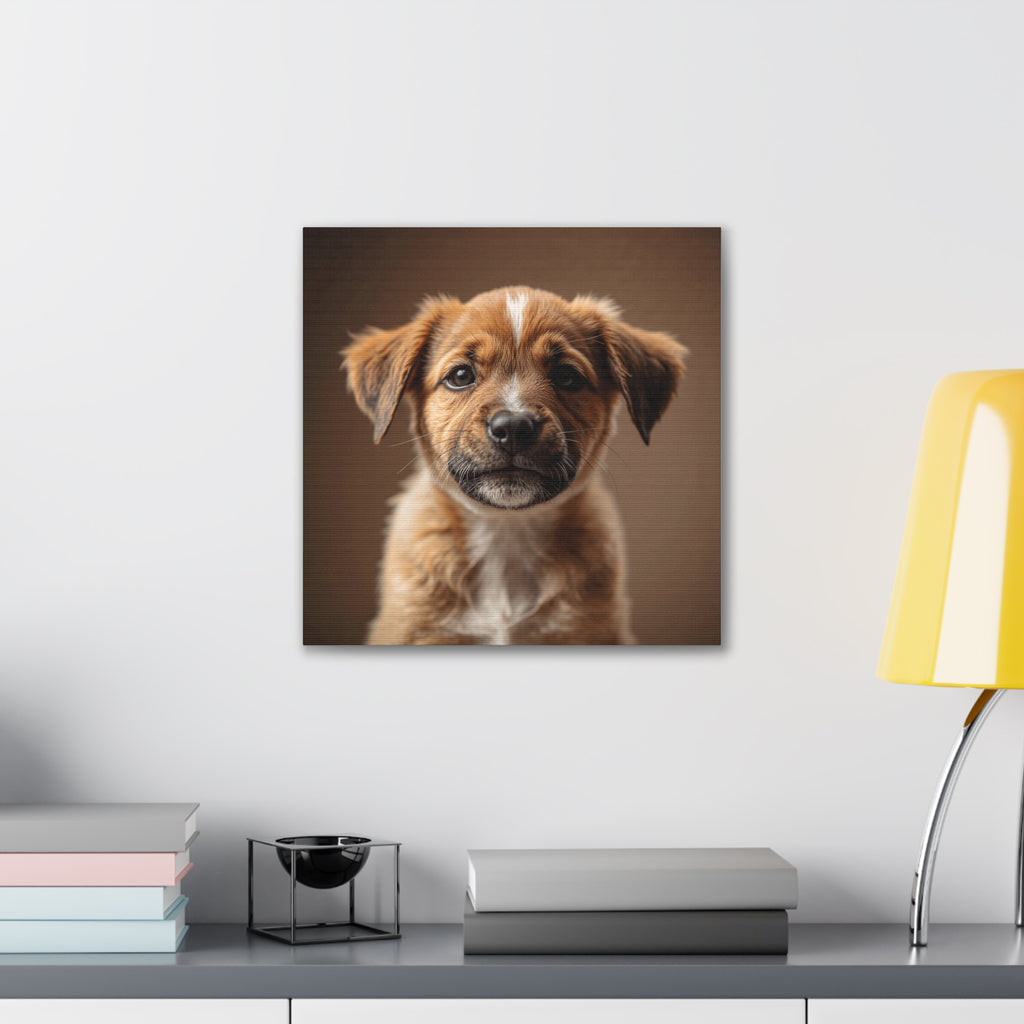 Brown Puppy Portrait Canvas Stretched 0.75" | Cute Dog Wall Art, gift for dog lovers