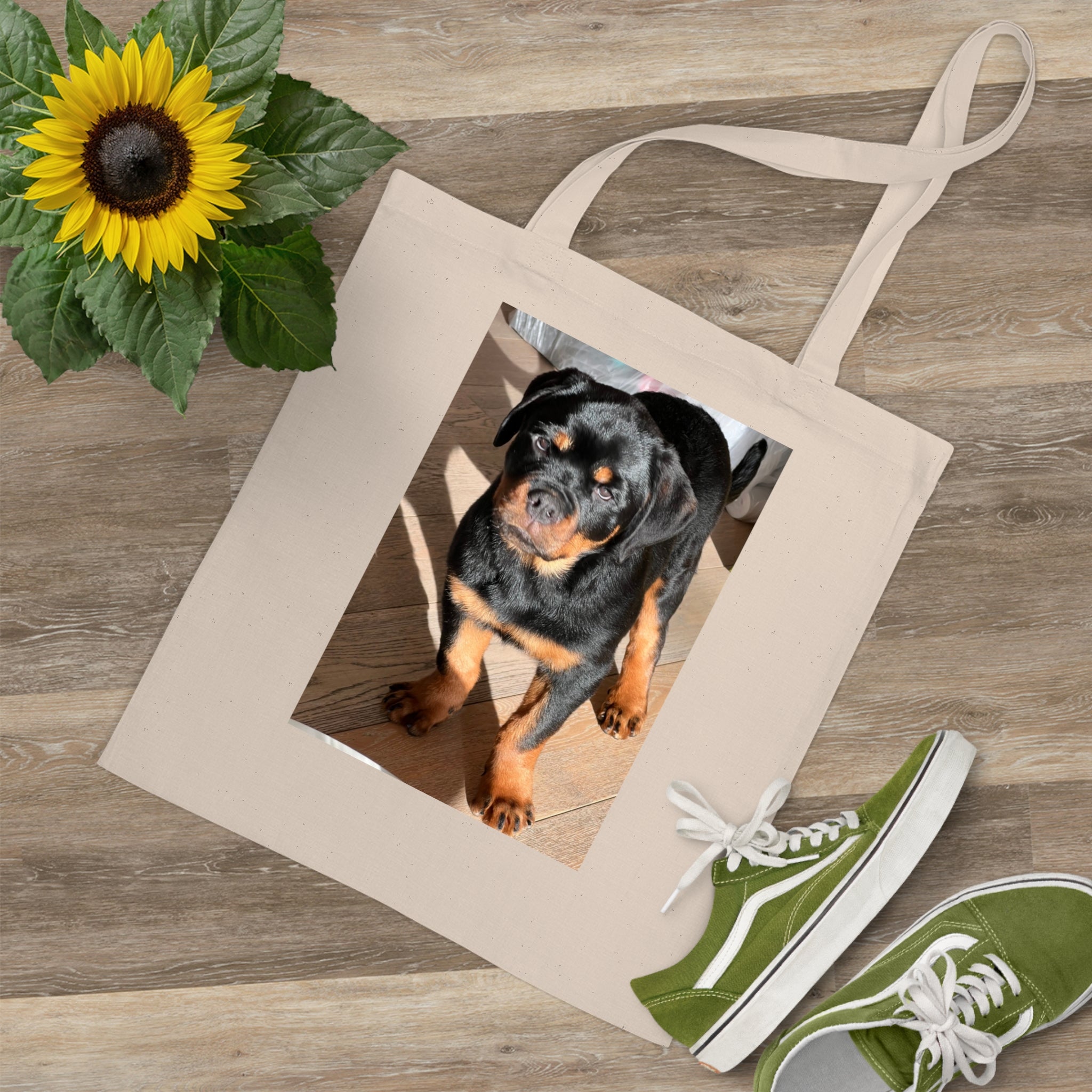Rottweiler Puppy Photo Tote Bag | Dog Portrait Canvas Shopper bag