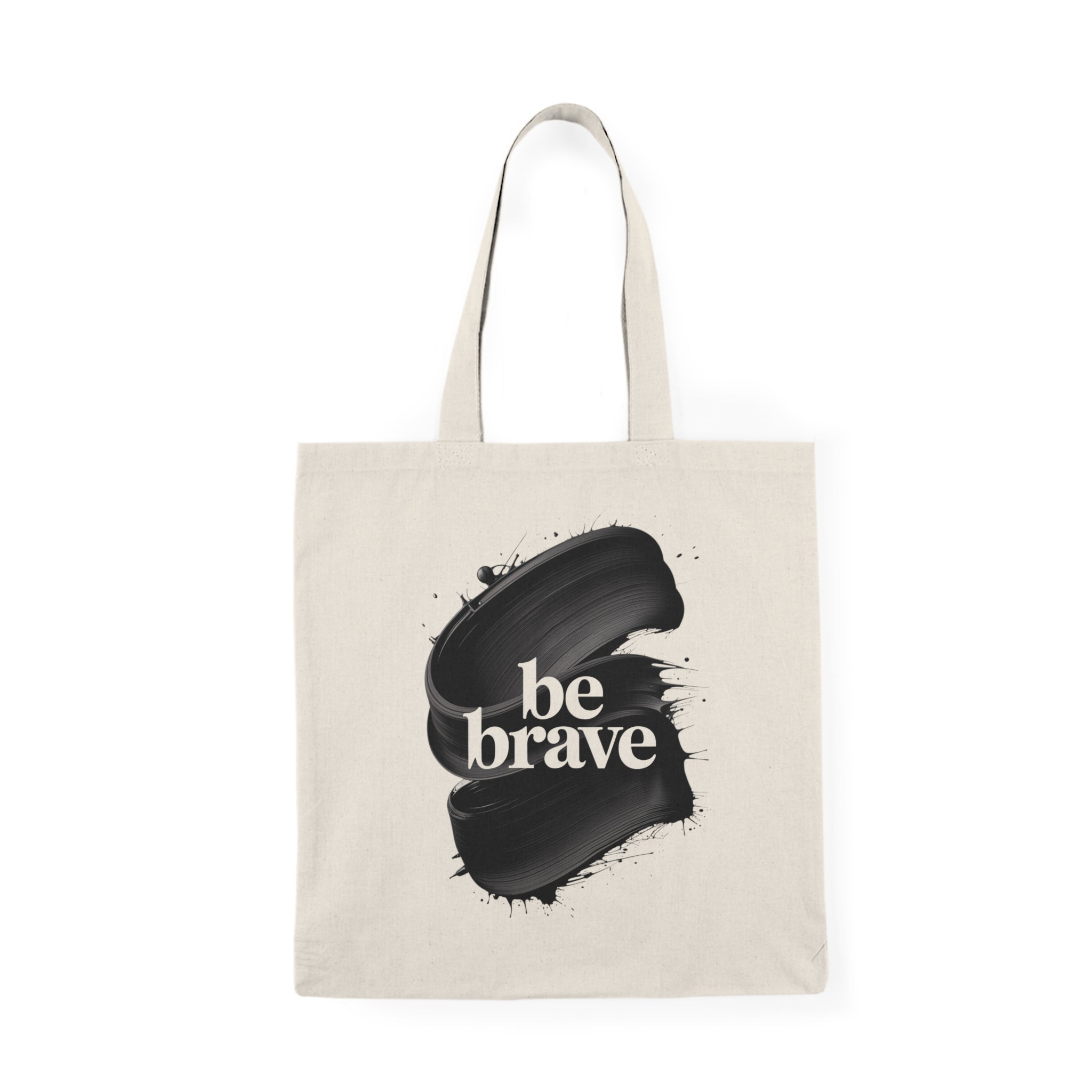 Sac fourre-tout Be Brave à motifs de coups de pinceau | Sac fourre-tout inspirant en toile, couleur naturelle neutre