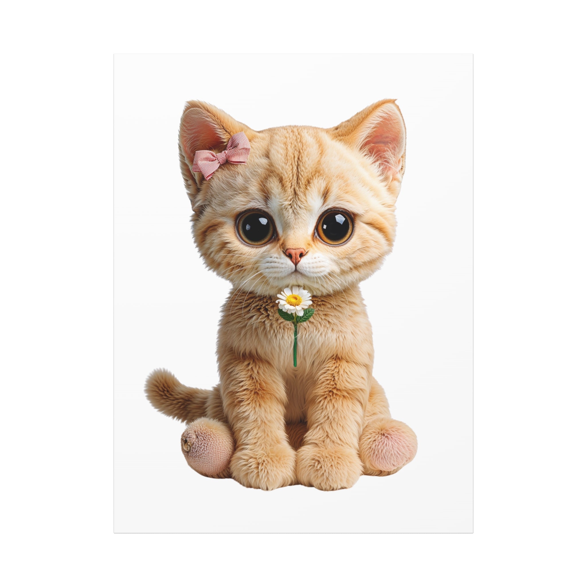 Cute Big-Eyed Kitten with Daisy Canvas
