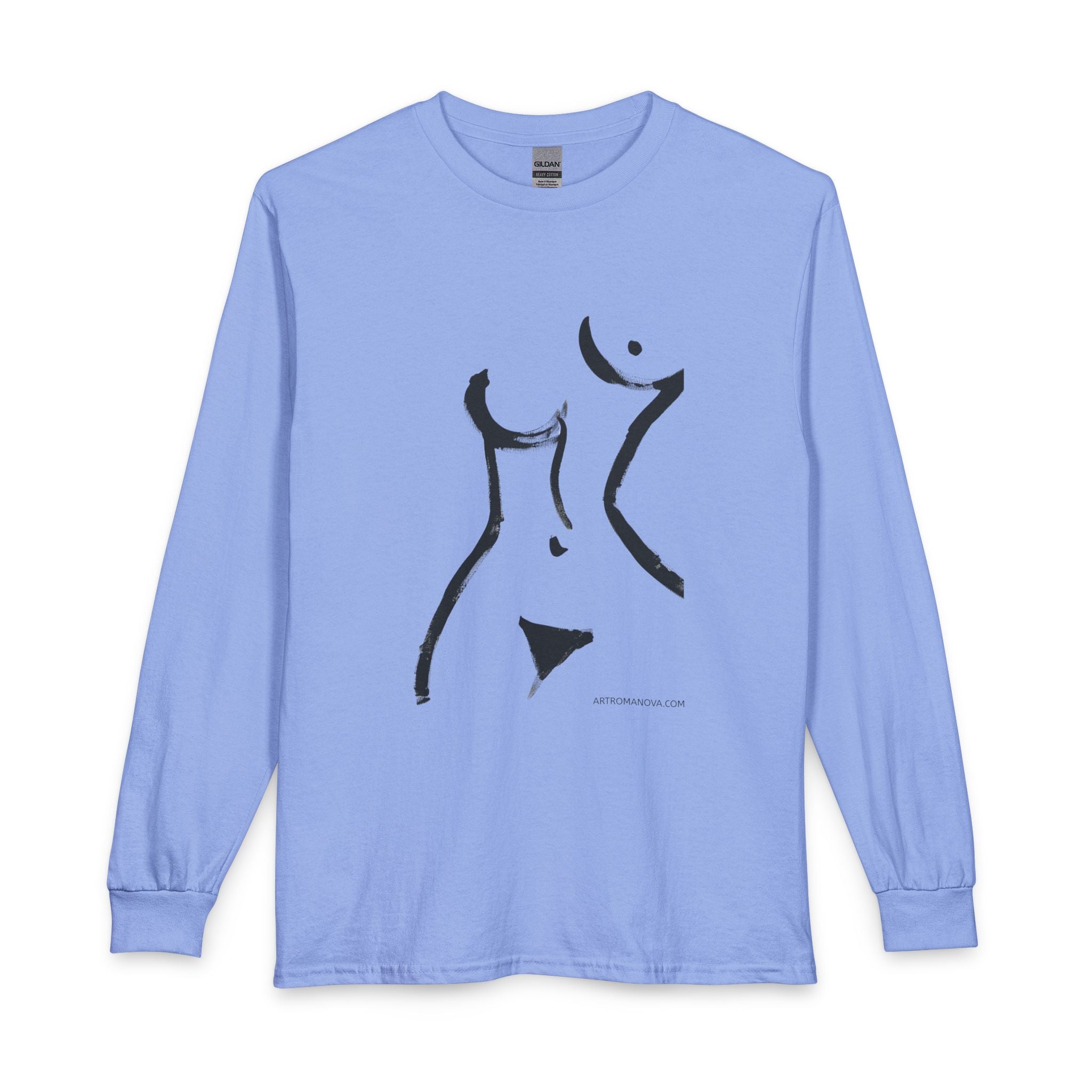 T-shirt manches longues imprimé sexy | Dessin au trait représentant un nu, édition artiste, portrait de nu élégant, tirage d'art limité