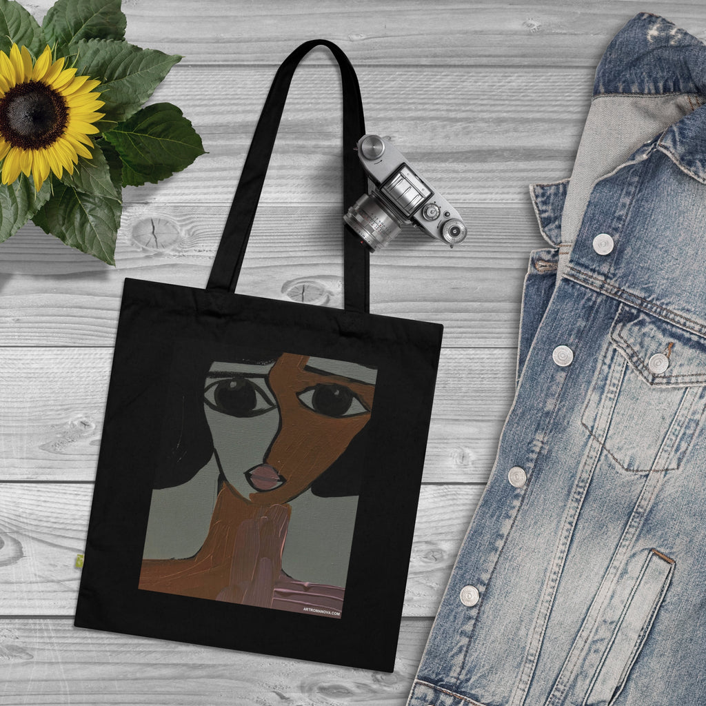 Sac fourre-tout peint de façon abstraite | Illustration de portrait d'art moderne, toile faite à la main, 100 % coton écologique