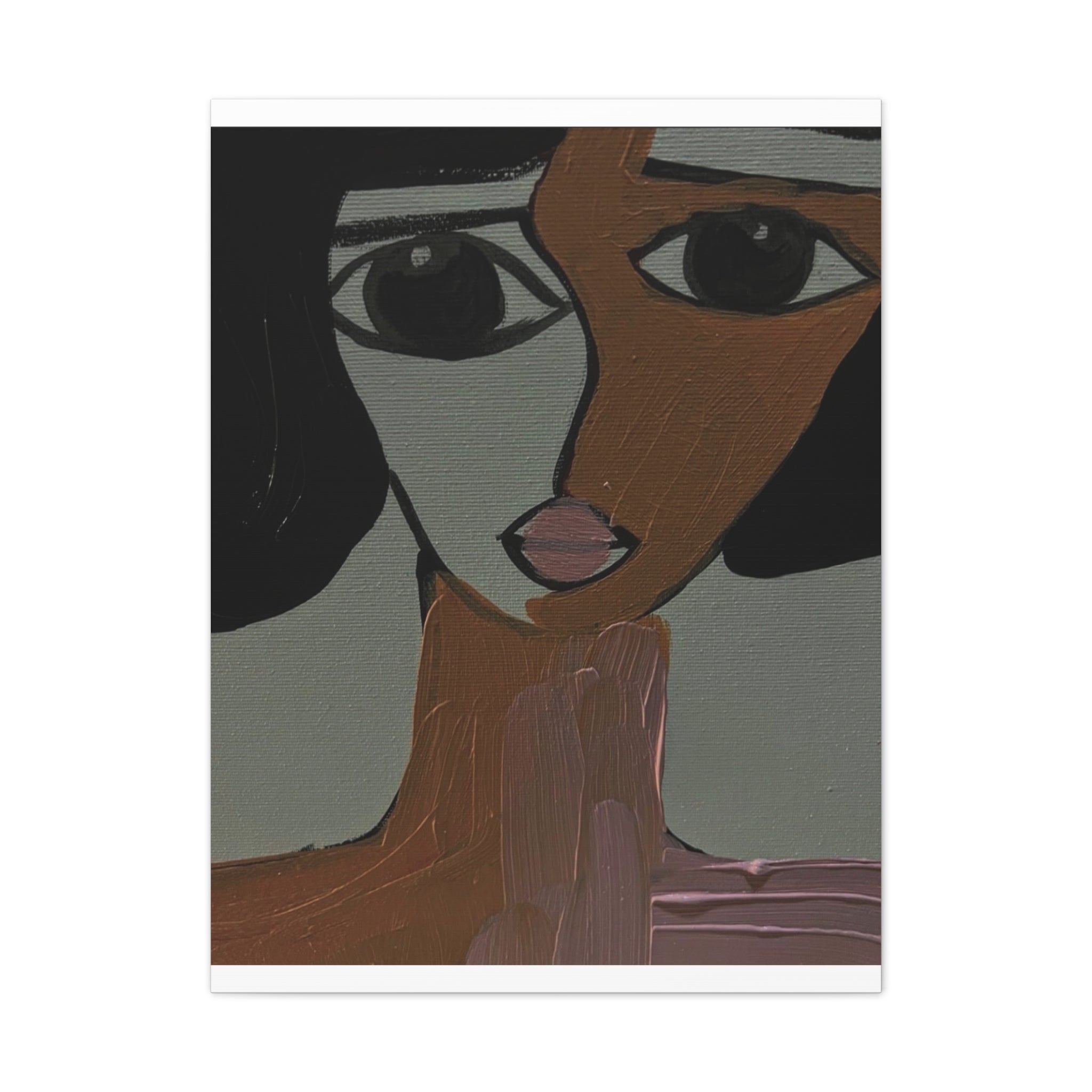 Toile tendue abstraite bicolore représentant un visage | Art mural figuratif moderne