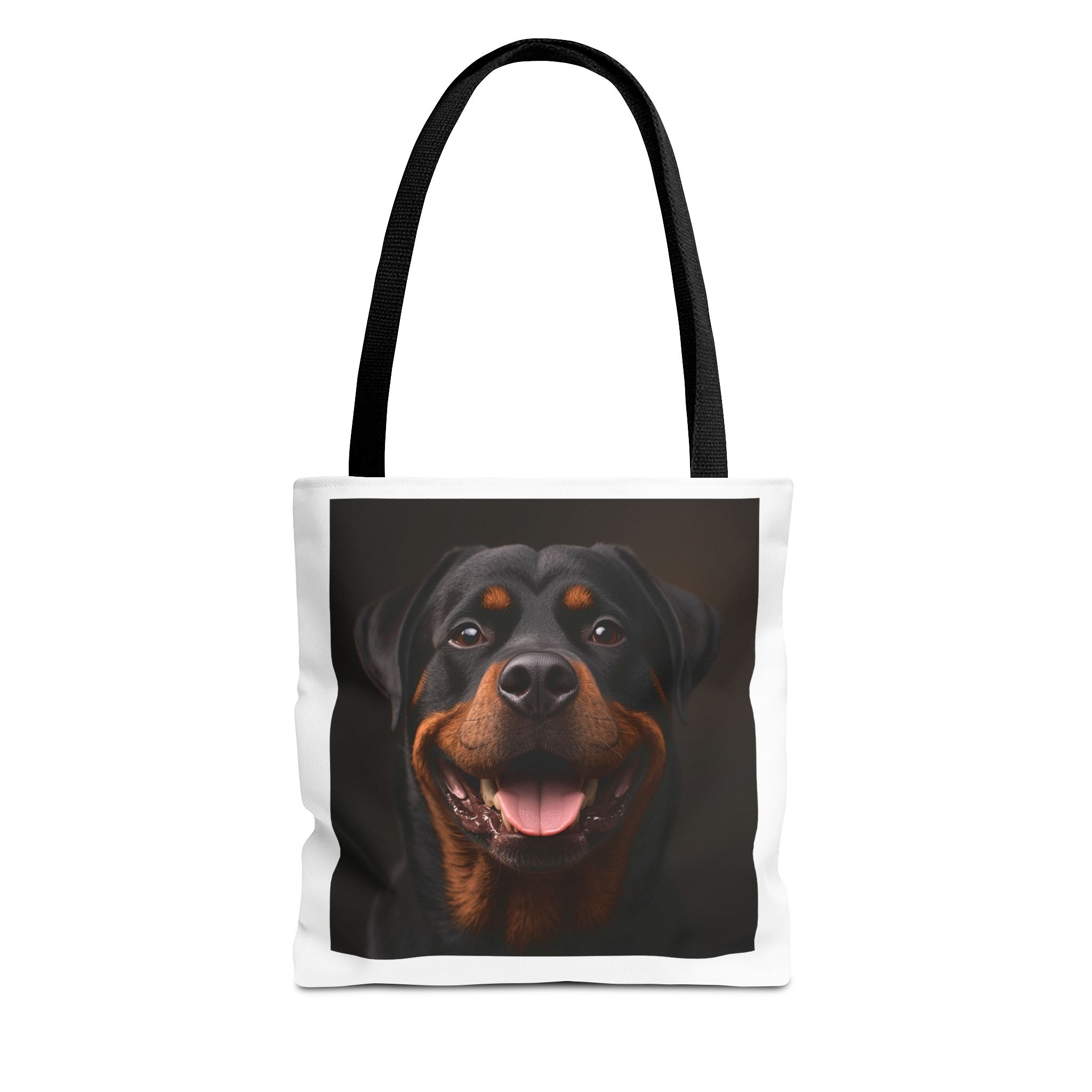 Sac fourre-tout en toile avec portrait de Rottweiler souriant | Sac fourre-tout pour amoureux des chiens