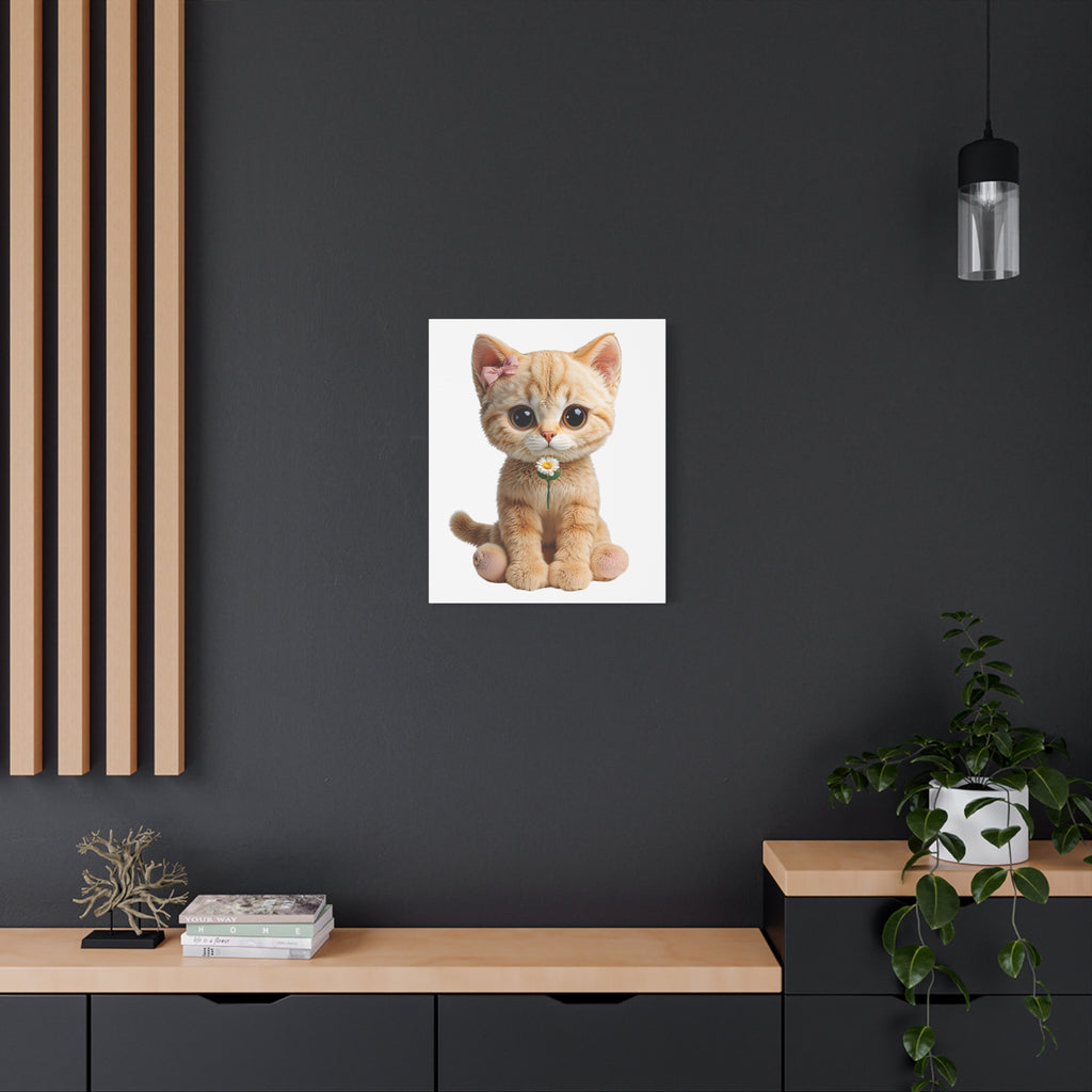 Cute Big-Eyed Kitten with Daisy Canvas