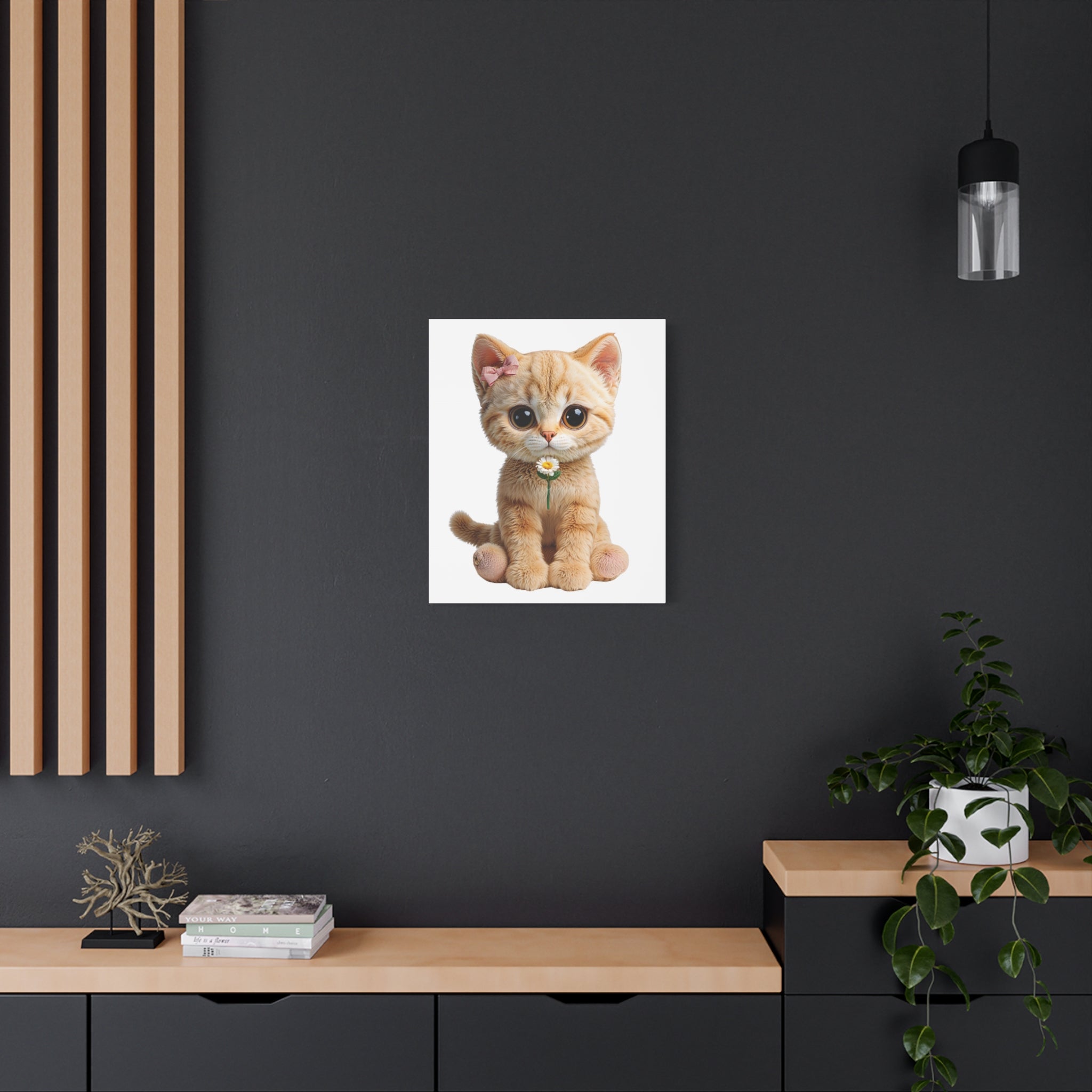 Cute Big-Eyed Kitten with Daisy Canvas