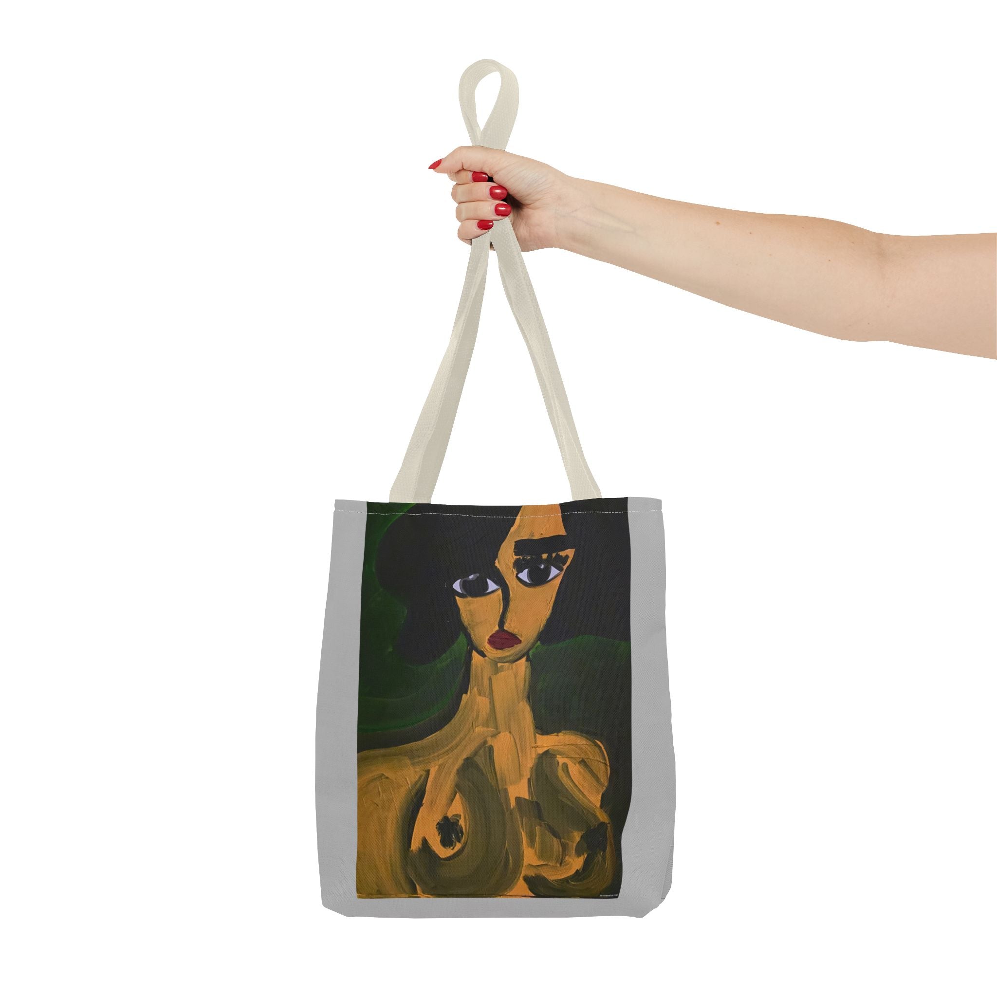 Sac fourre-tout portrait abstrait de femme | Motif expressionniste peint à la main