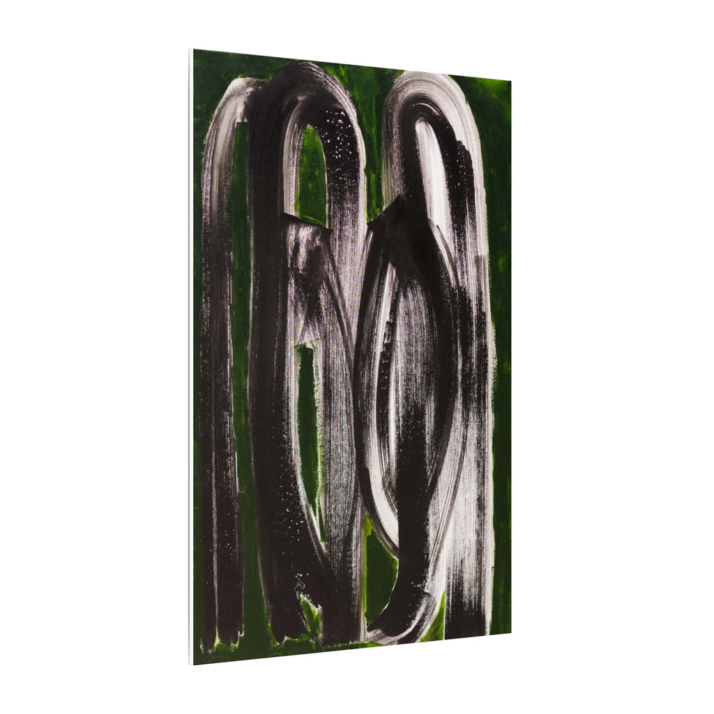 Coups de pinceau noirs abstraits sur toile verte mate