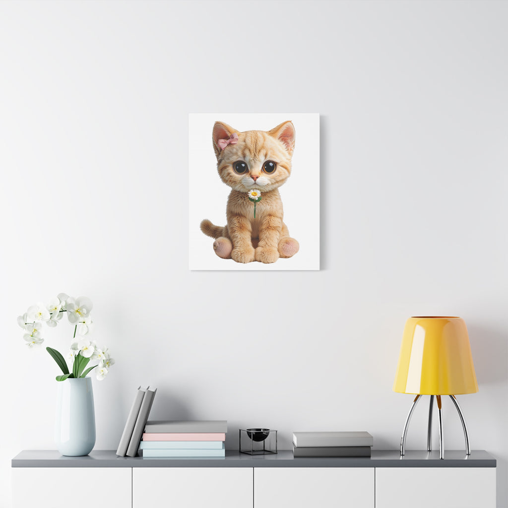 Cute Big-Eyed Kitten with Daisy Canvas