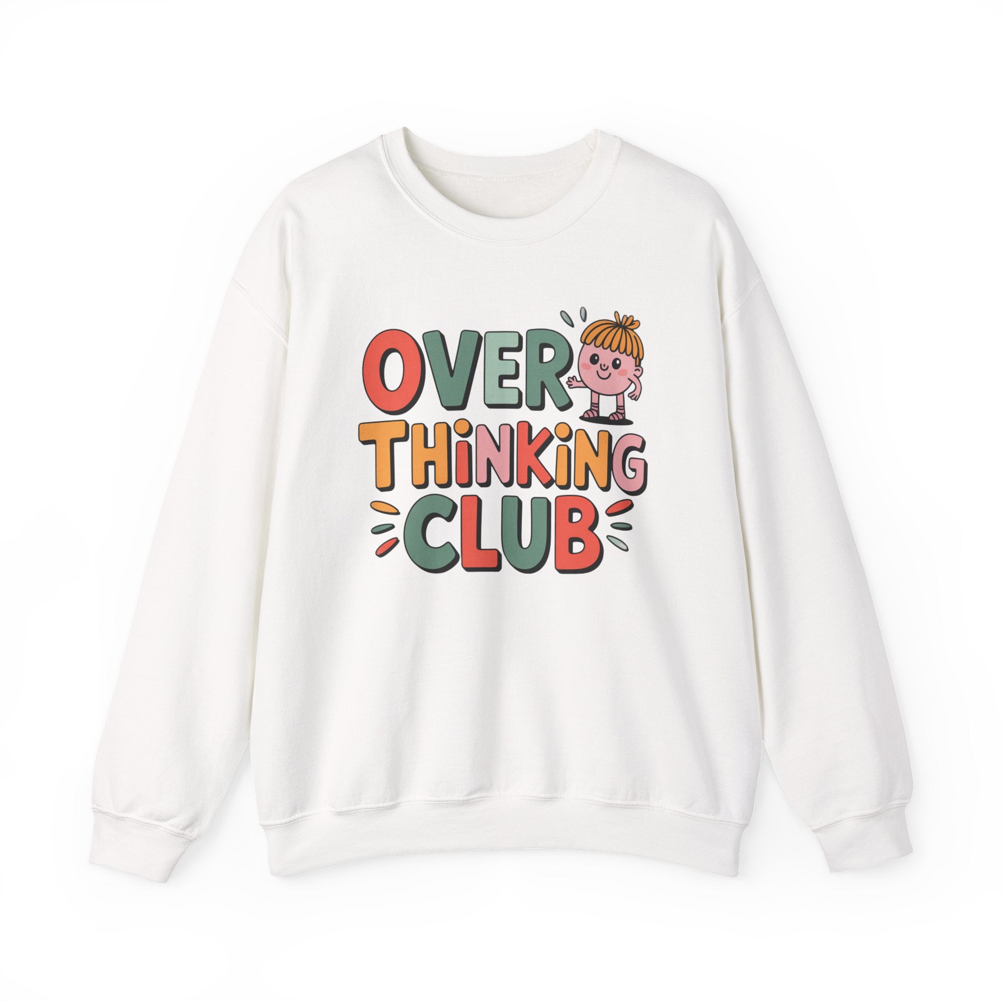 Overthinking Club sweatshirt | Cute cartoon text crewneck, Smart & Funny Slogan Sweatshirt, Trendy Motivational Streetwear