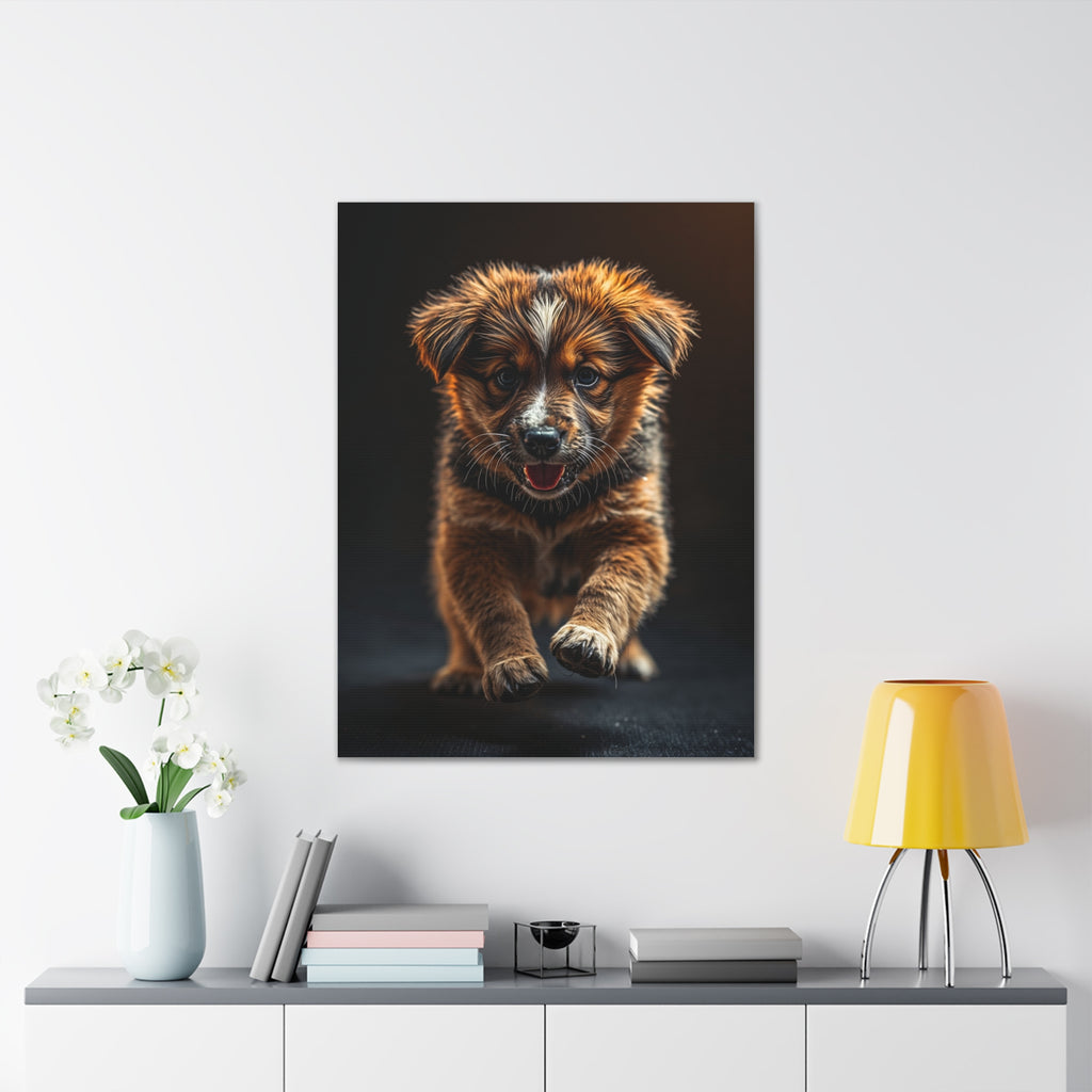 Running Puppy Canvas | Stretched Wall Art, Dog Portrait, gift for dog lovers