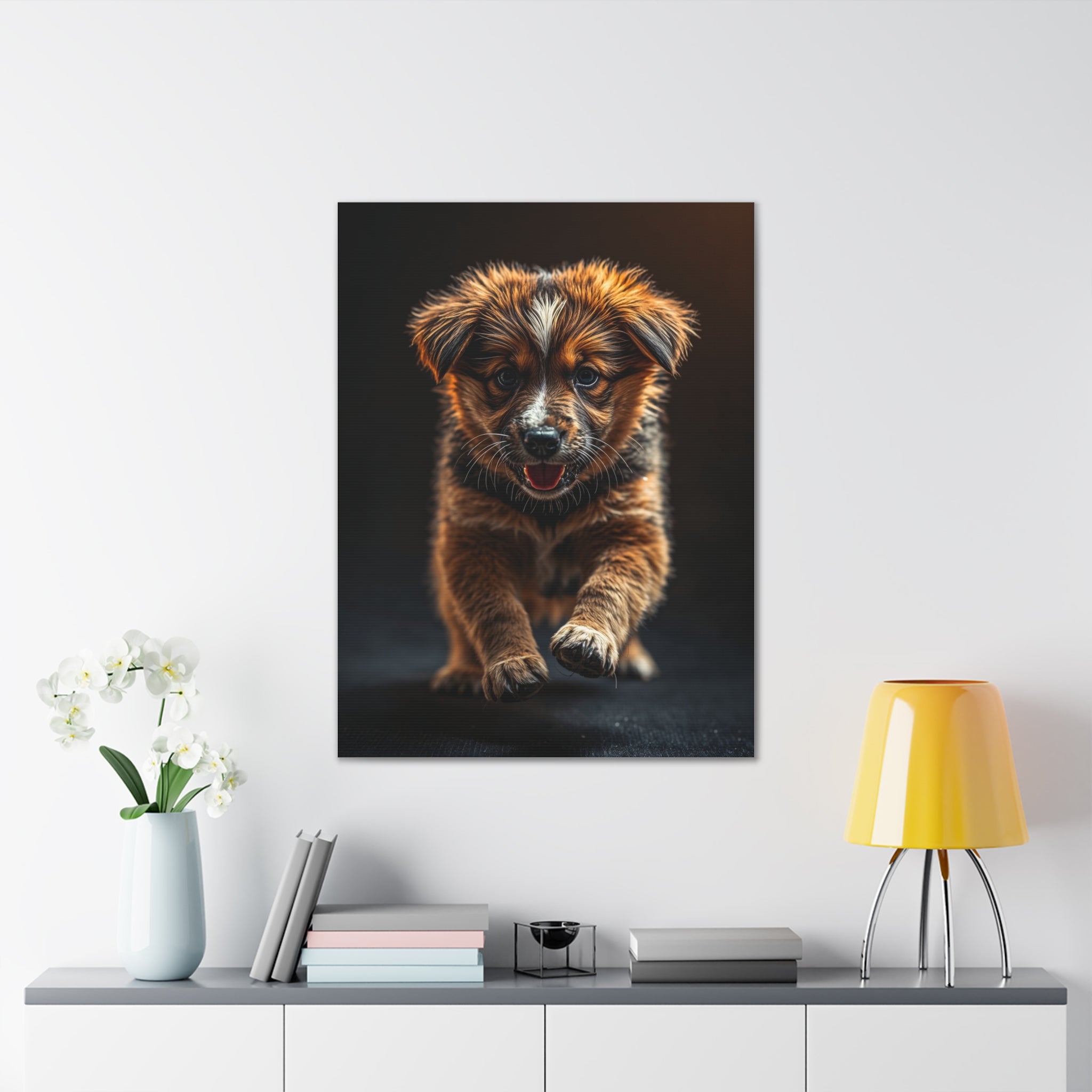 Running Puppy Canvas | Stretched Wall Art, Dog Portrait, gift for dog lovers