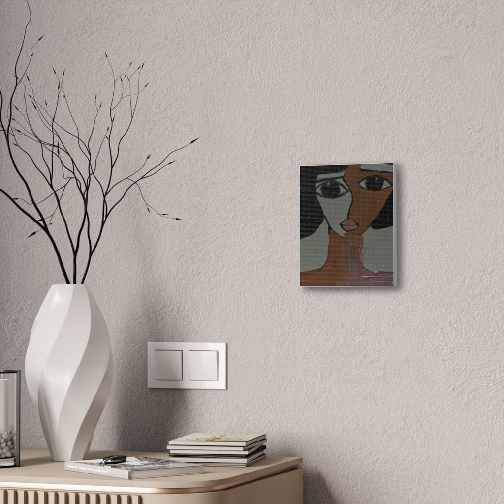 Toile tendue abstraite bicolore représentant un visage | Art mural figuratif moderne