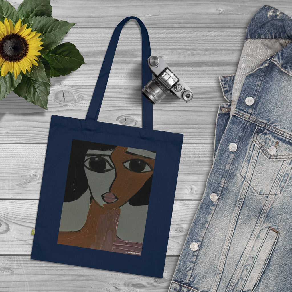 Sac fourre-tout peint de façon abstraite | Illustration de portrait d'art moderne, toile faite à la main, 100 % coton écologique