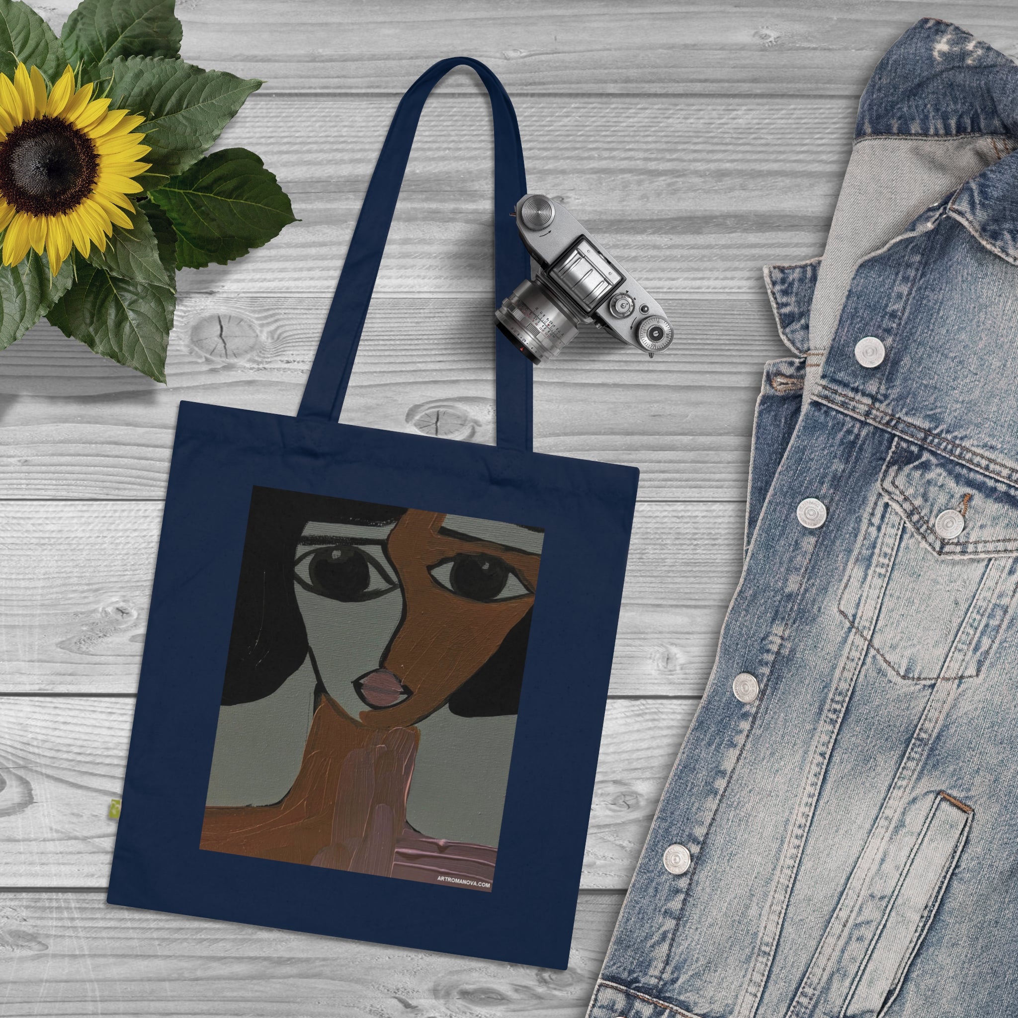 Sac fourre-tout peint de façon abstraite | Illustration de portrait d'art moderne, toile faite à la main, 100 % coton écologique