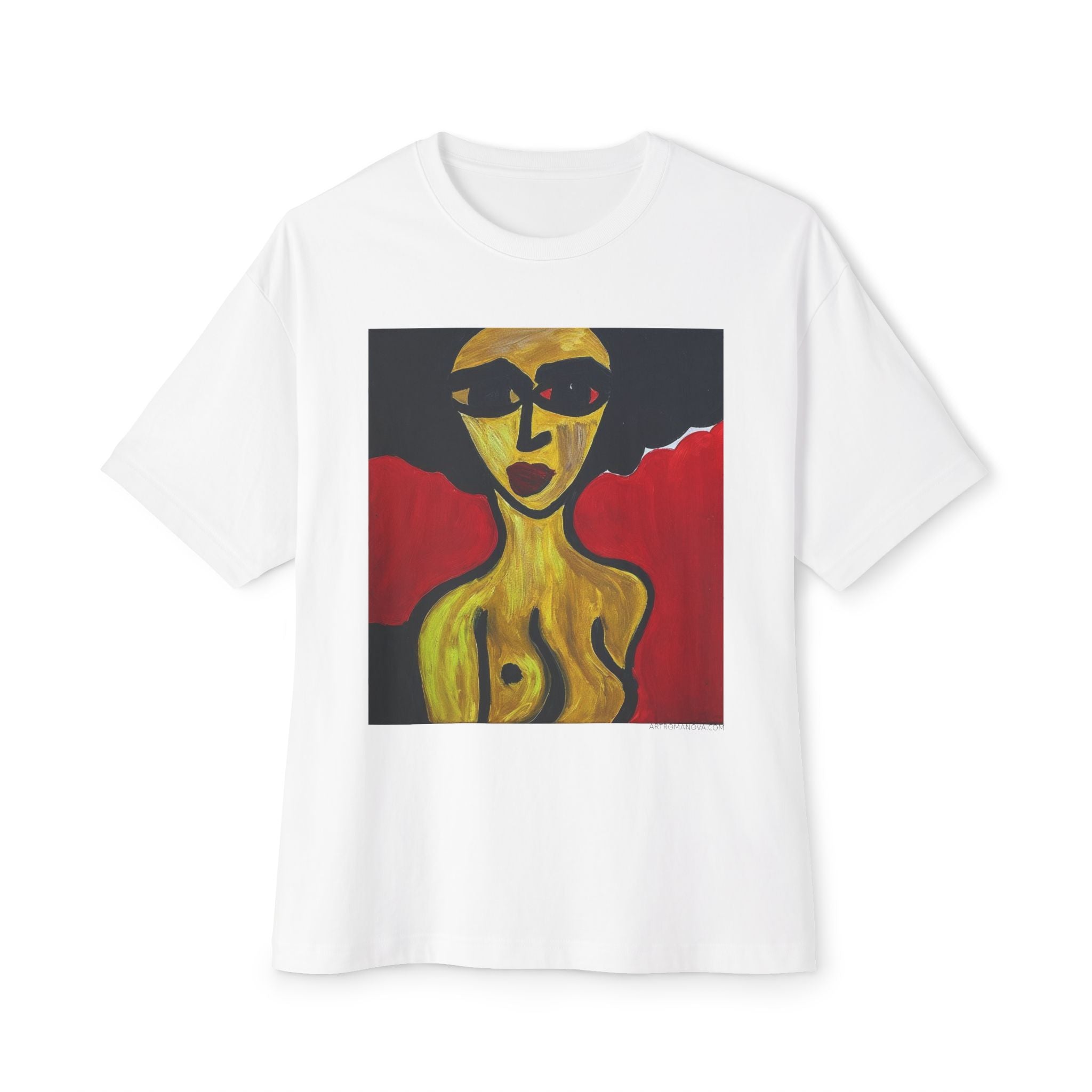 T-shirt minimaliste avec portrait de nu, portrait artistique au trait, peinture de femme nue | T-shirt d'art expressionniste moderne