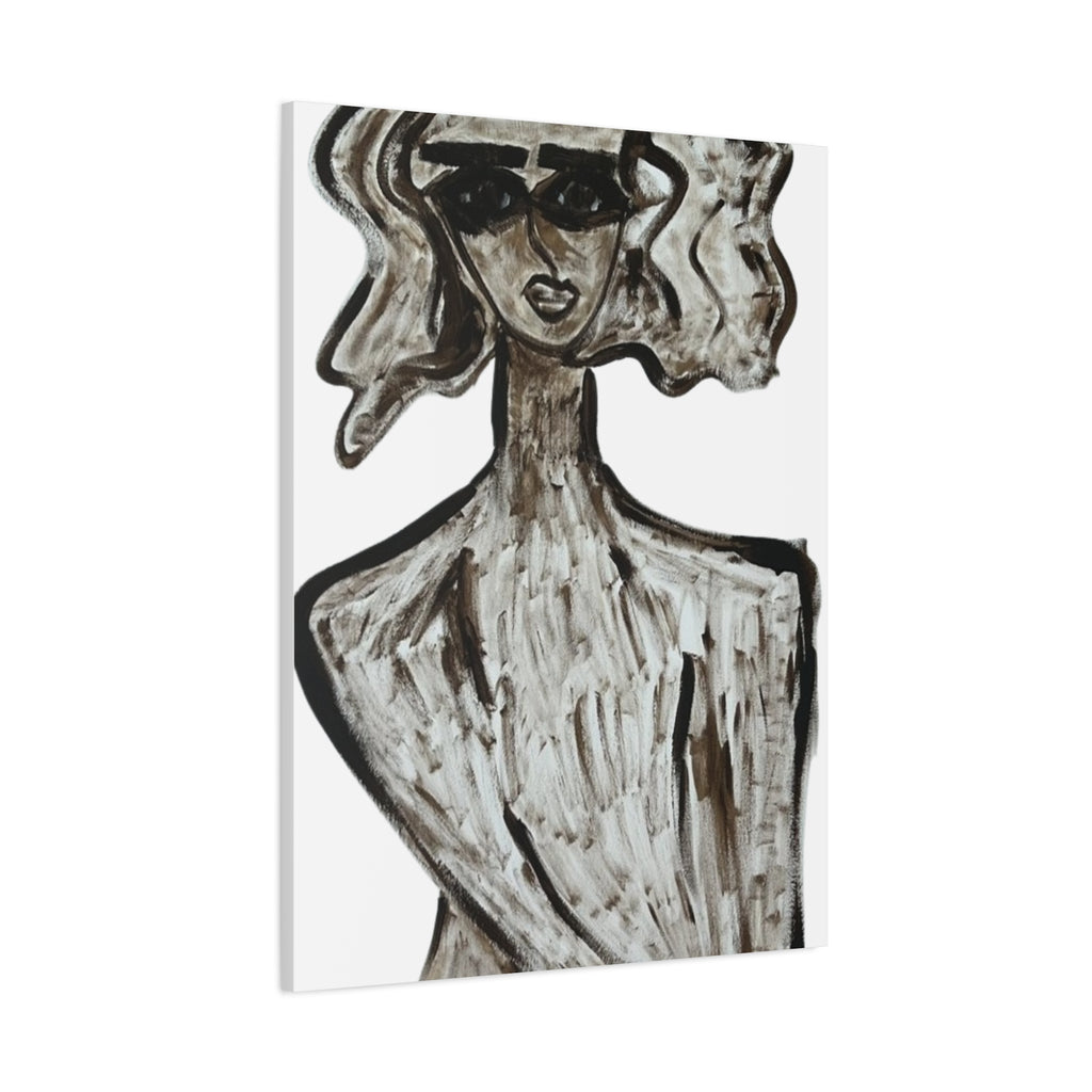 Portrait stylisé de femme sur toile, art contemporain, art moderne