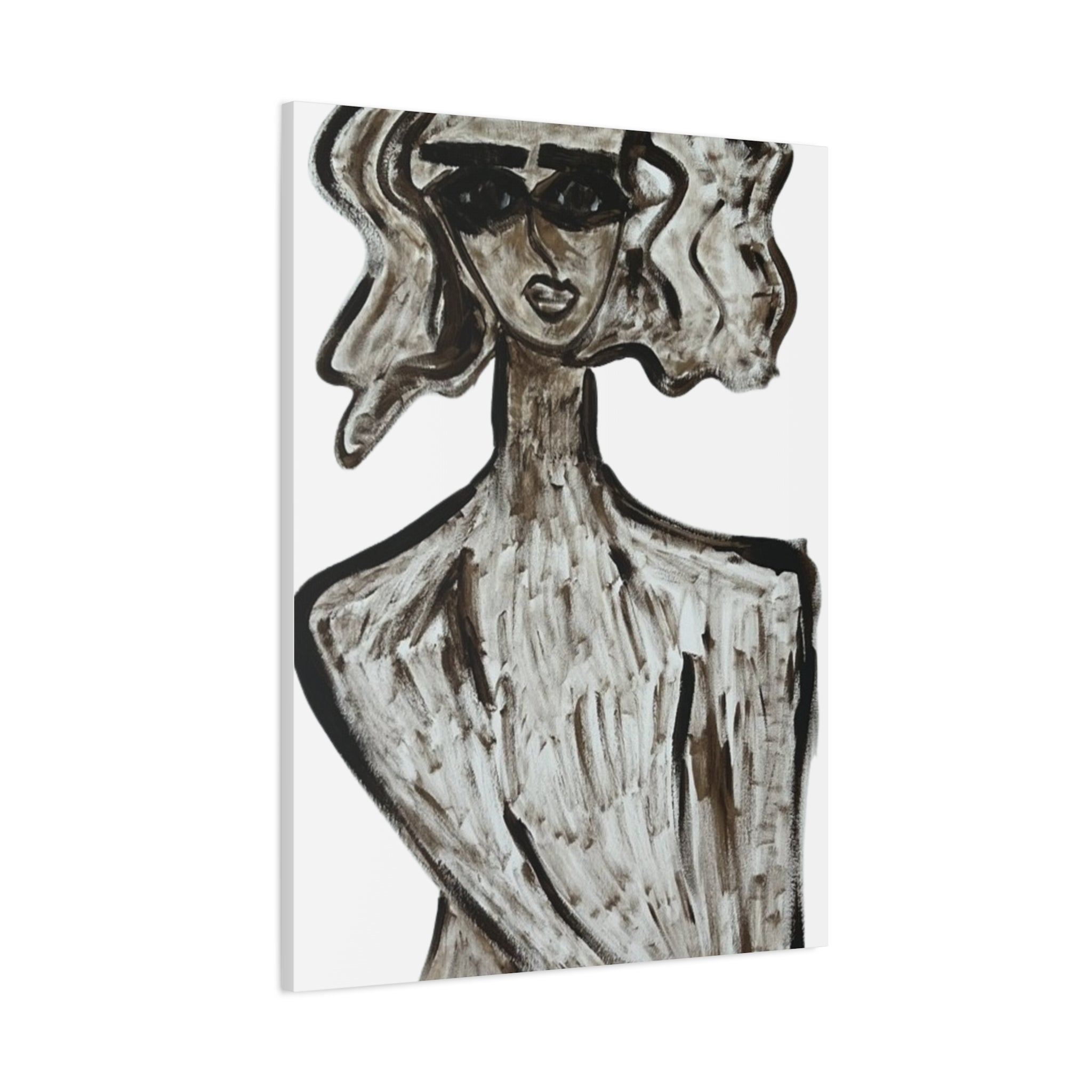 Portrait stylisé de femme sur toile, art contemporain, art moderne