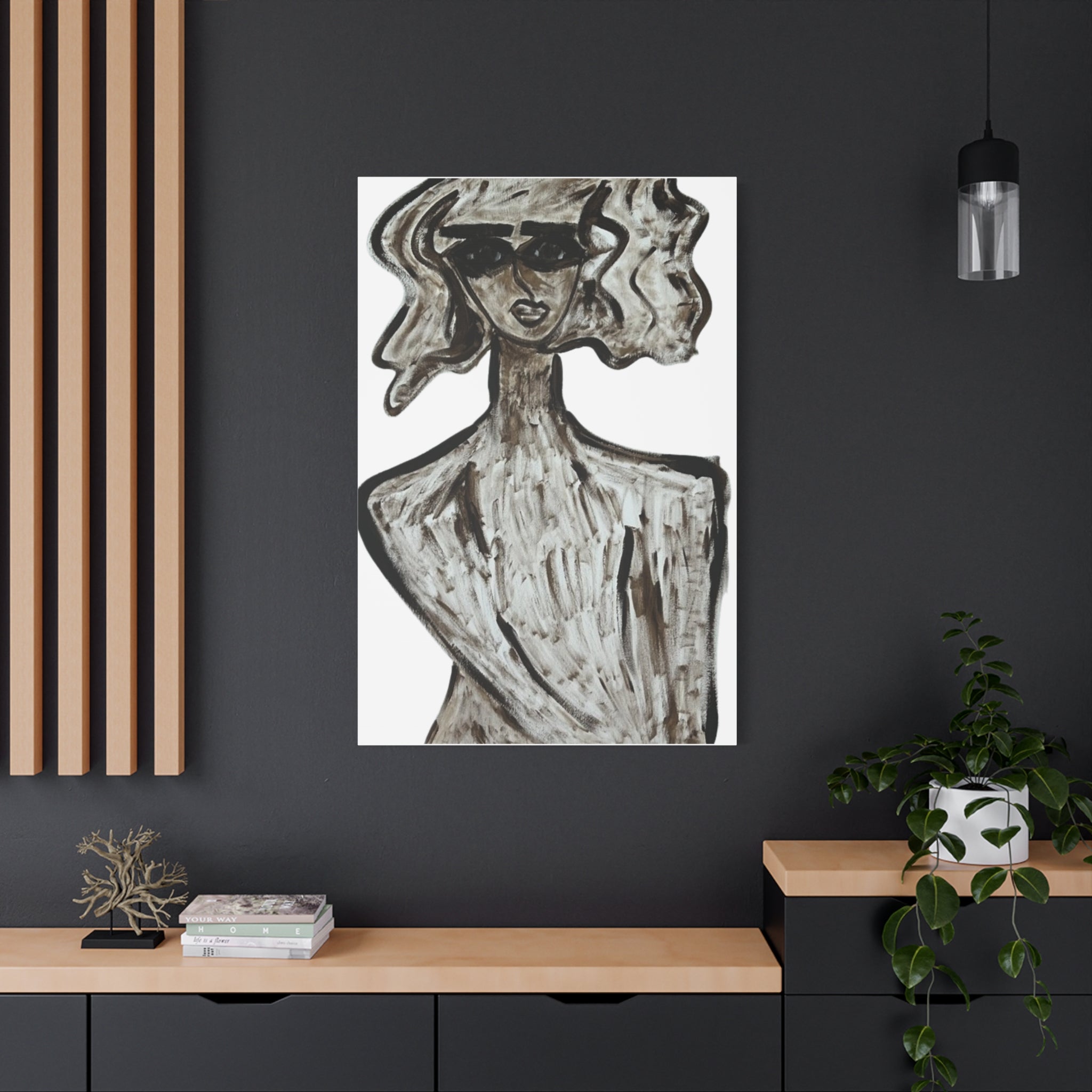 Portrait stylisé de femme sur toile, art contemporain, art moderne