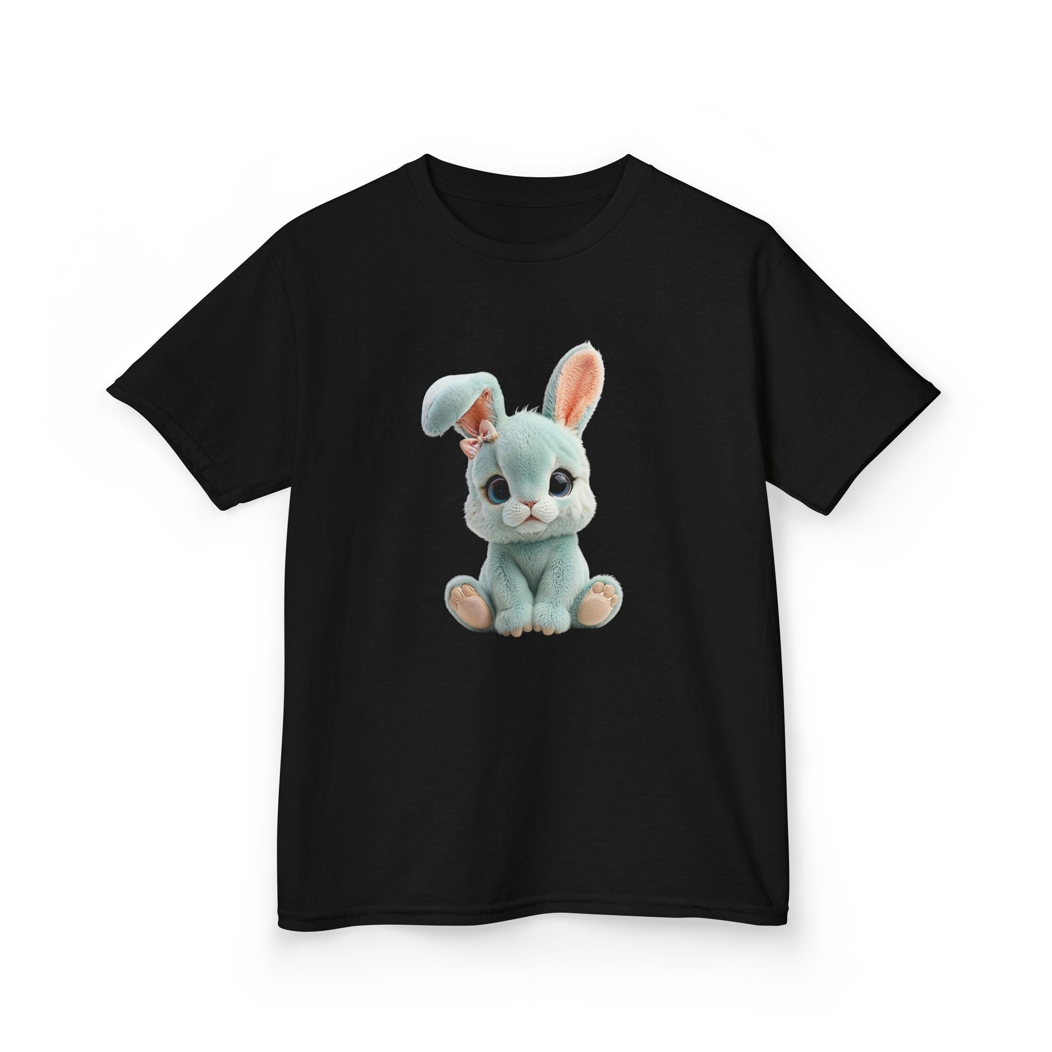 T-shirt enfant lapin en peluche mignon | Illustration de lapin bleu pastel, T-shirt de Pâques