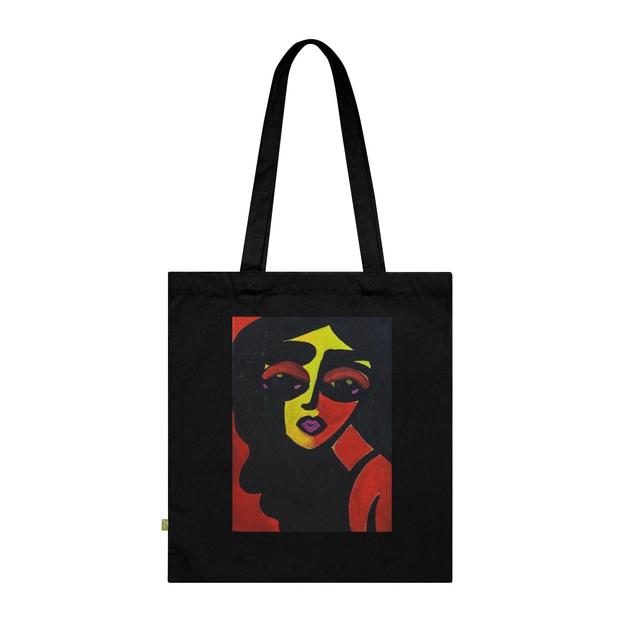 Sac cabas à portrait abstrait | Visage pop art, coton bleu marine, cabas galerie, impression d'art d'étude de figure, sac cabas en coton biologique