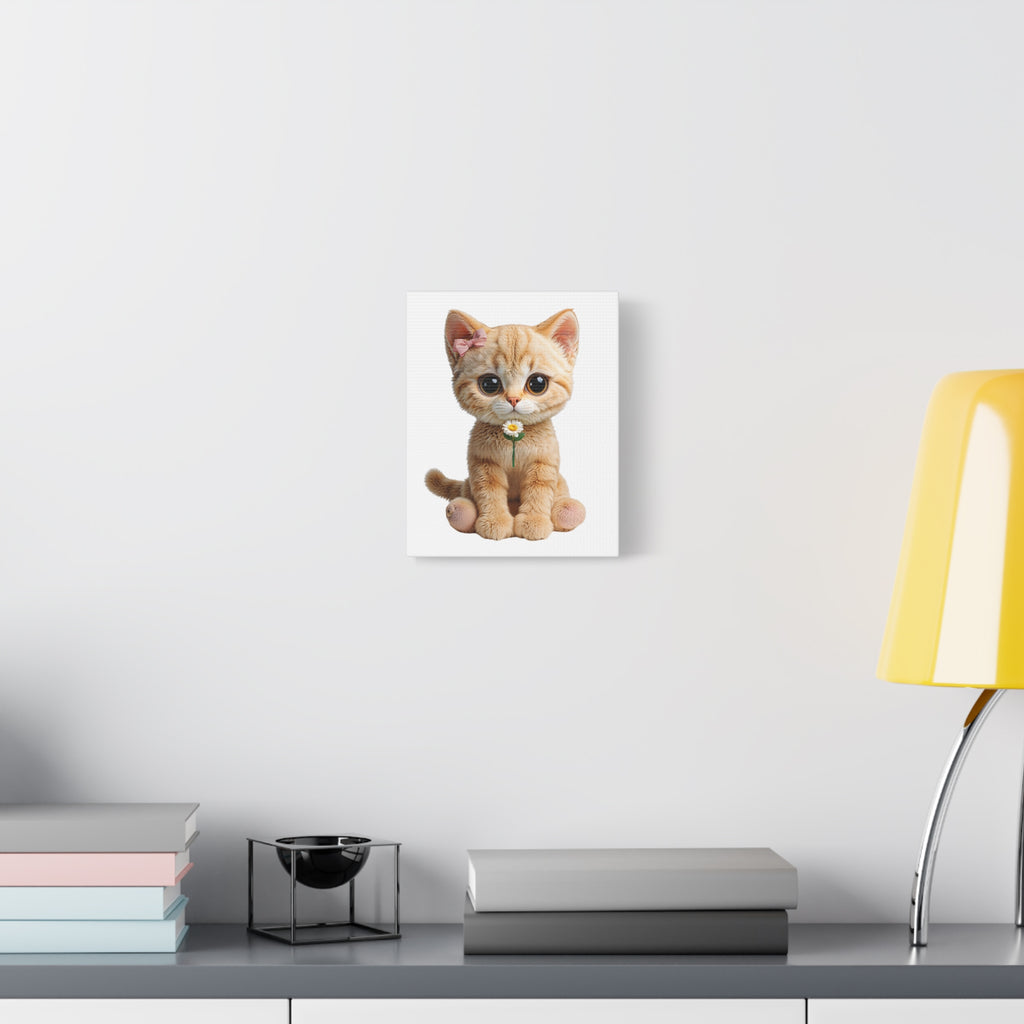 Cute Big-Eyed Kitten with Daisy Canvas