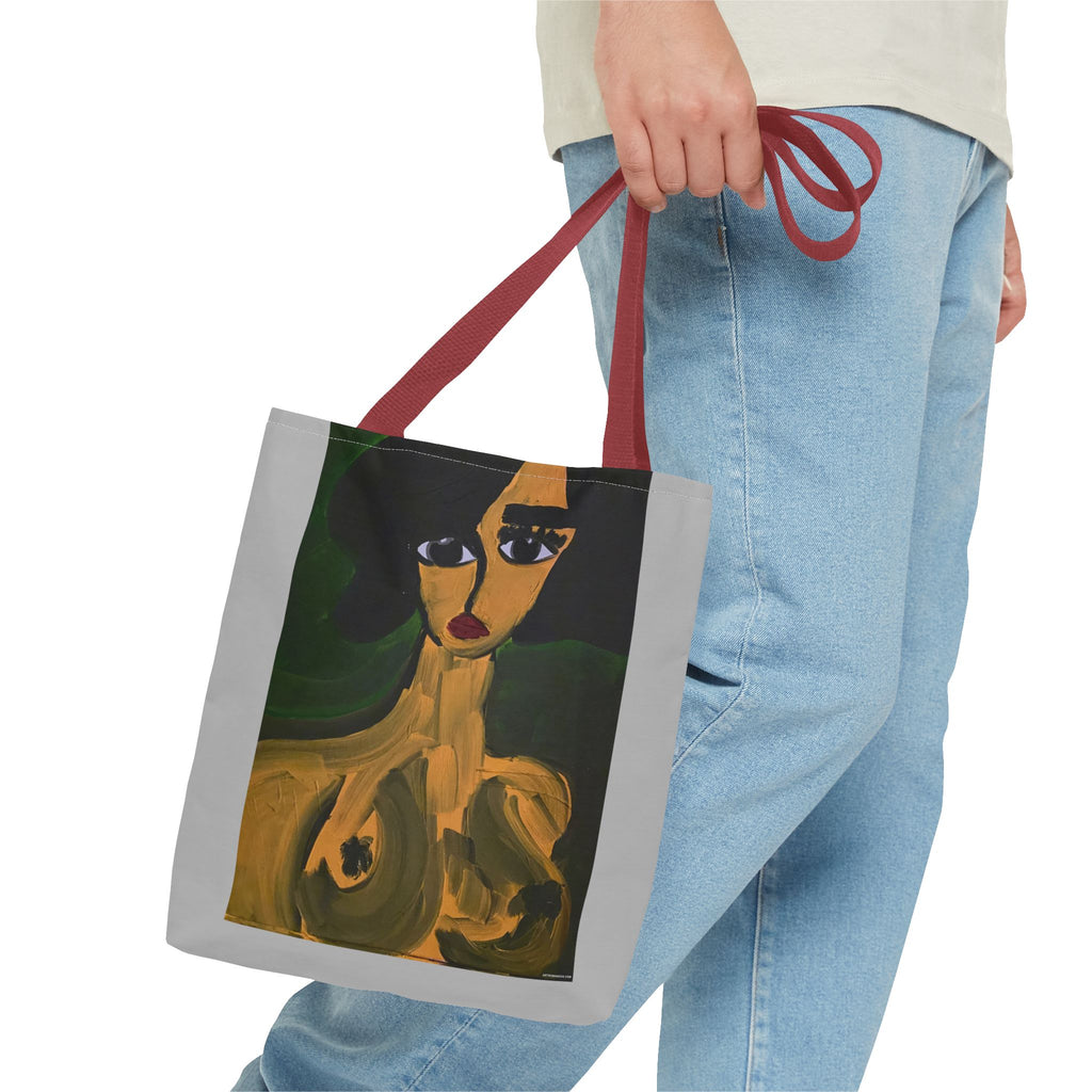 Sac fourre-tout portrait abstrait de femme | Motif expressionniste peint à la main