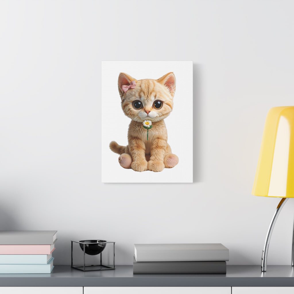 Cute Big-Eyed Kitten with Daisy Canvas