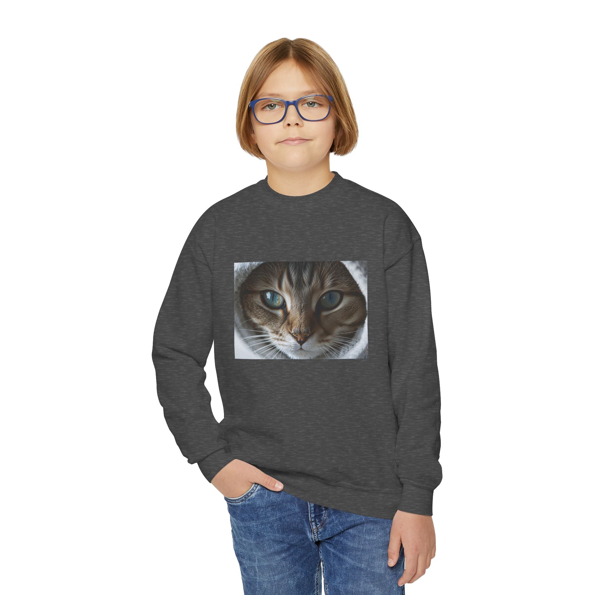 Sweat-shirt ras du cou pour enfant avec motif chat tigré | Portrait de chaton mignon