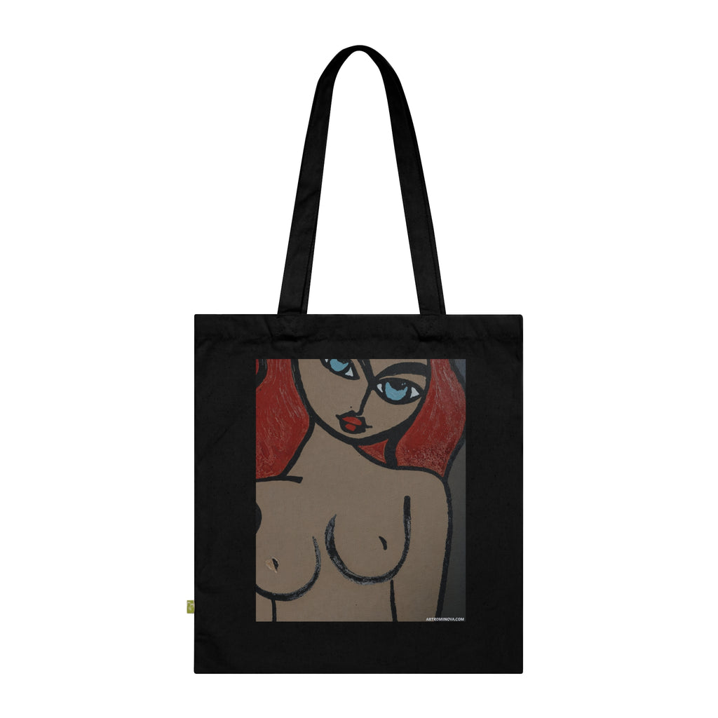 Sac cabas Femme nue | Figure féminine pop art, coton bleu marine, fait main, coton écologique