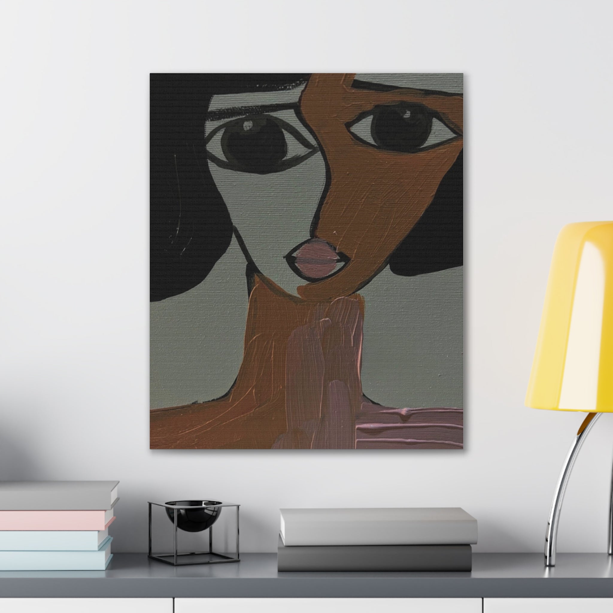 Toile tendue abstraite bicolore représentant un visage | Art mural figuratif moderne