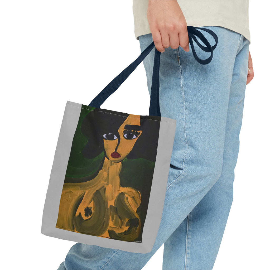 Sac fourre-tout portrait abstrait de femme | Motif expressionniste peint à la main