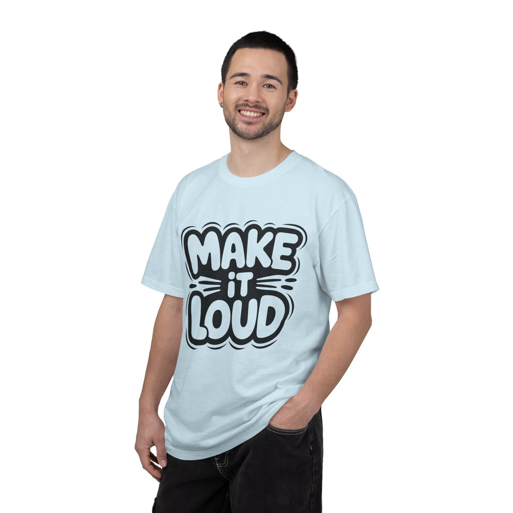 Make It Loud T-shirt | Bold Bubble Letter Graphic, Black White Design