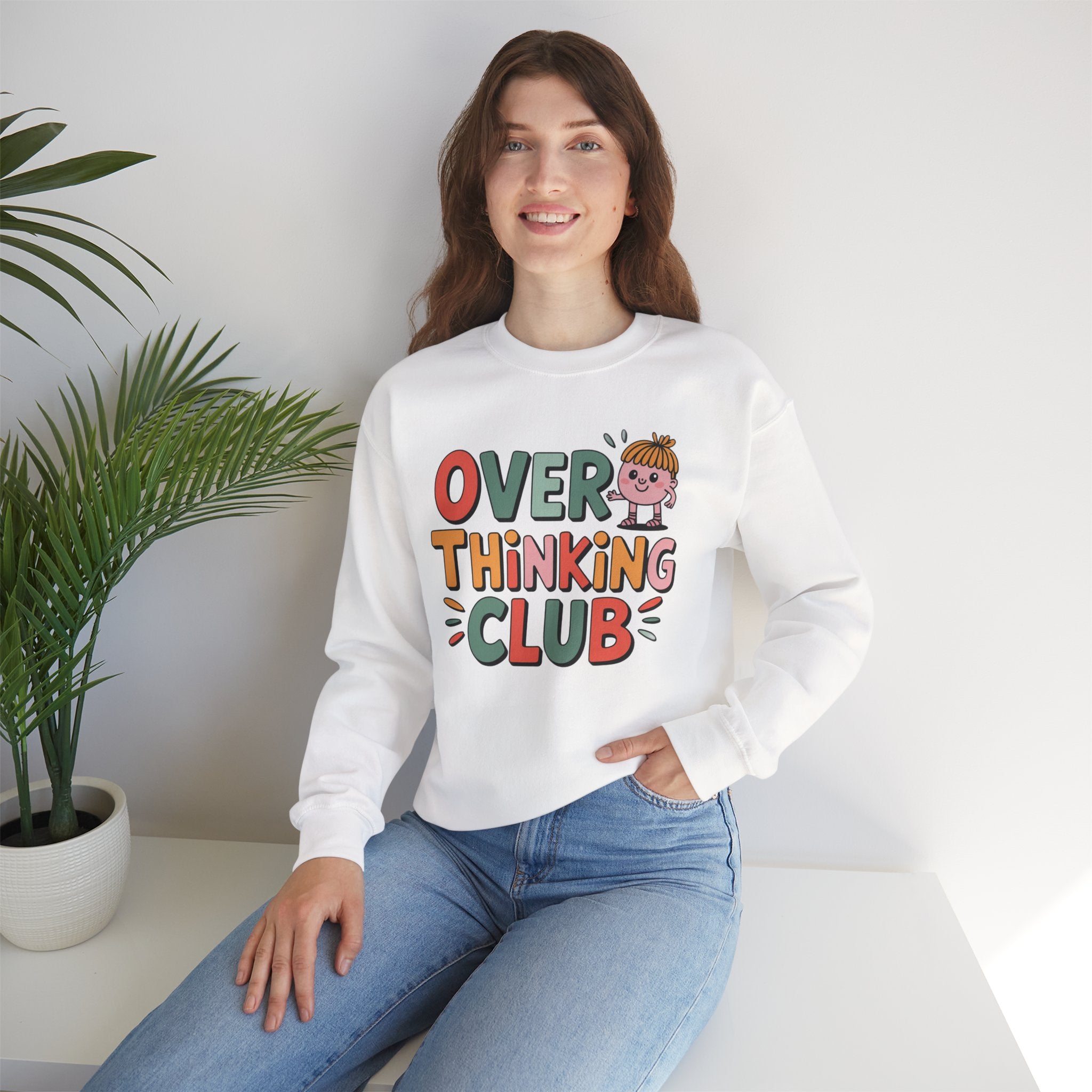 Overthinking Club sweatshirt | Cute cartoon text crewneck, Smart & Funny Slogan Sweatshirt, Trendy Motivational Streetwear