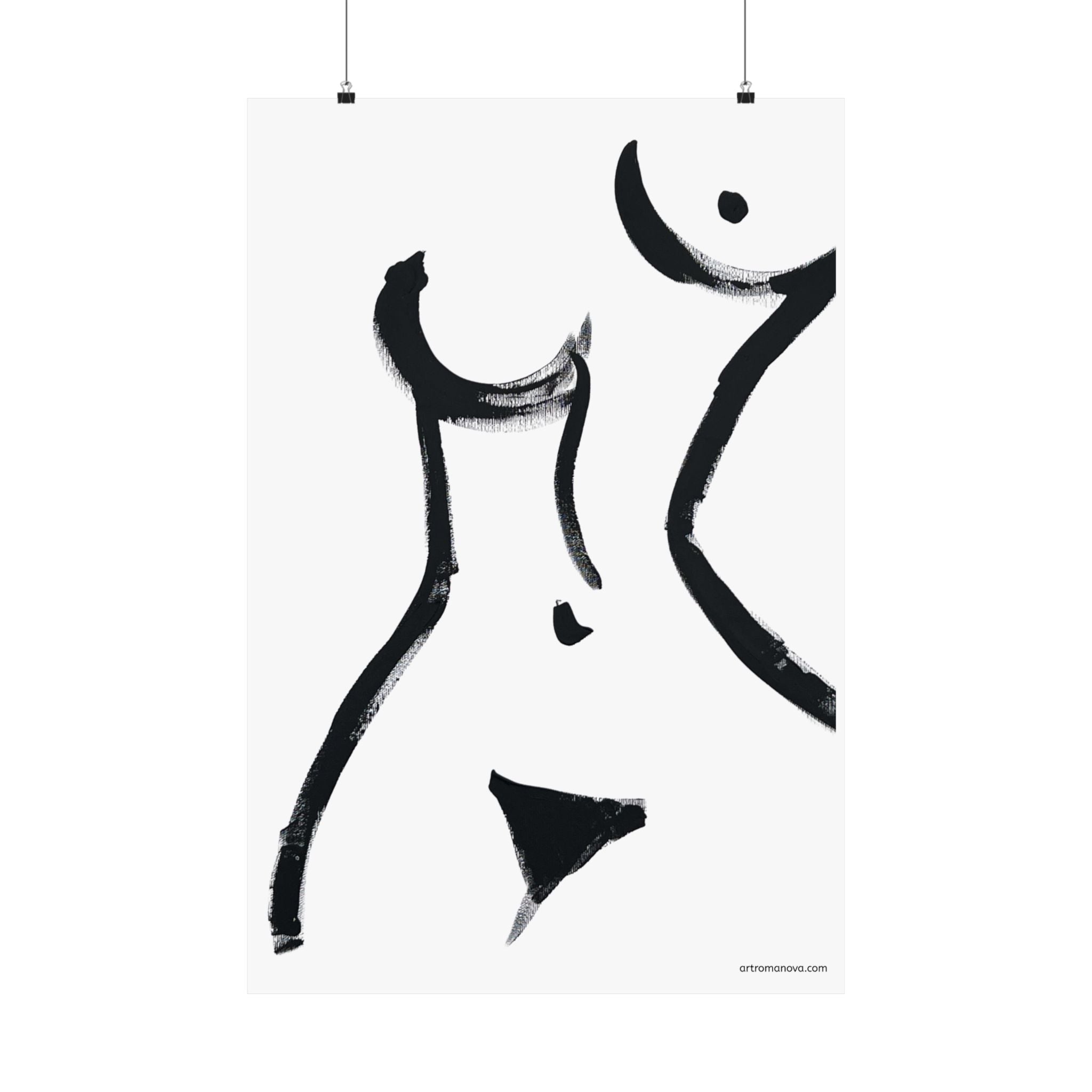 Affiche, Silhouette féminine abstraite | Art à coups de pinceau noirs