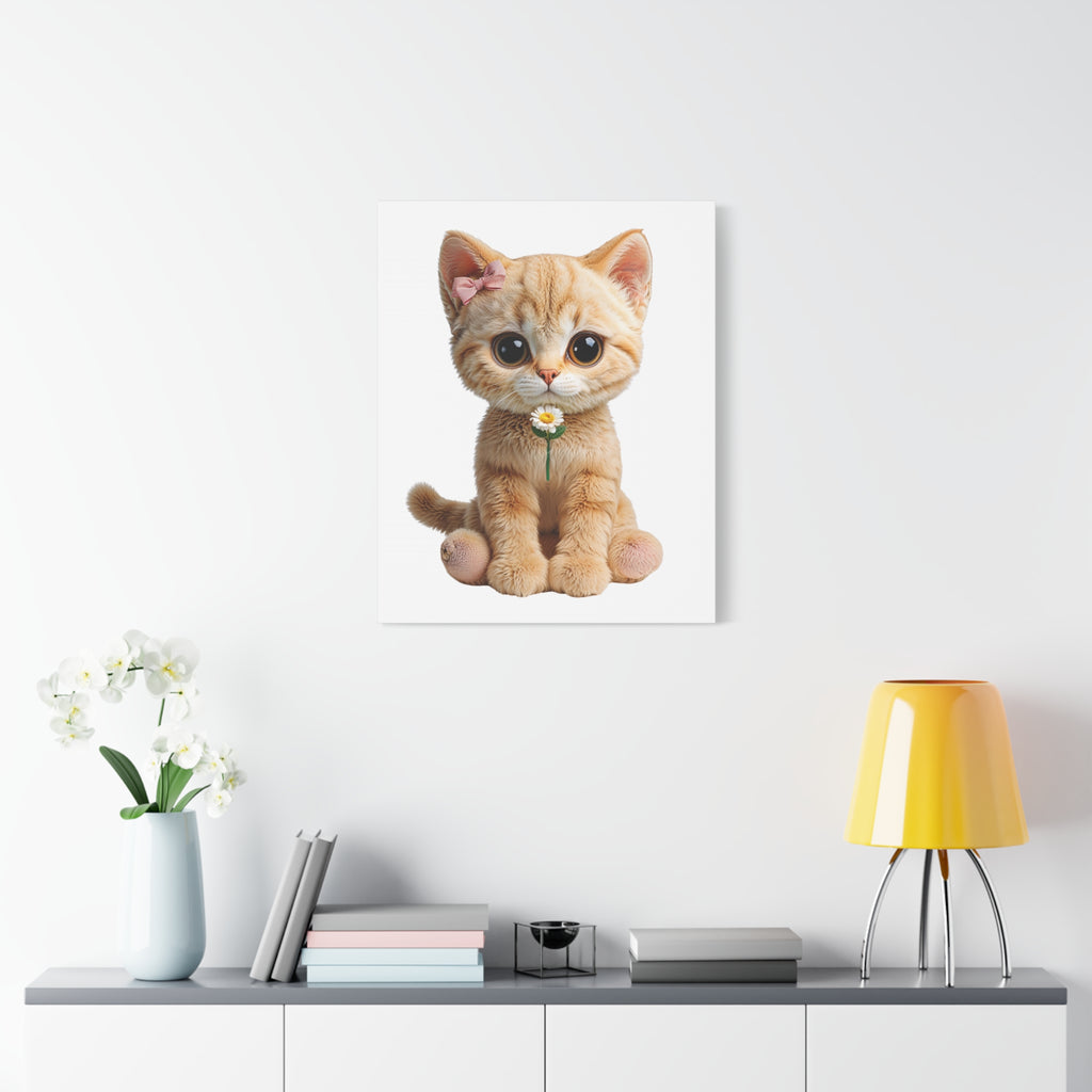 Cute Big-Eyed Kitten with Daisy Canvas