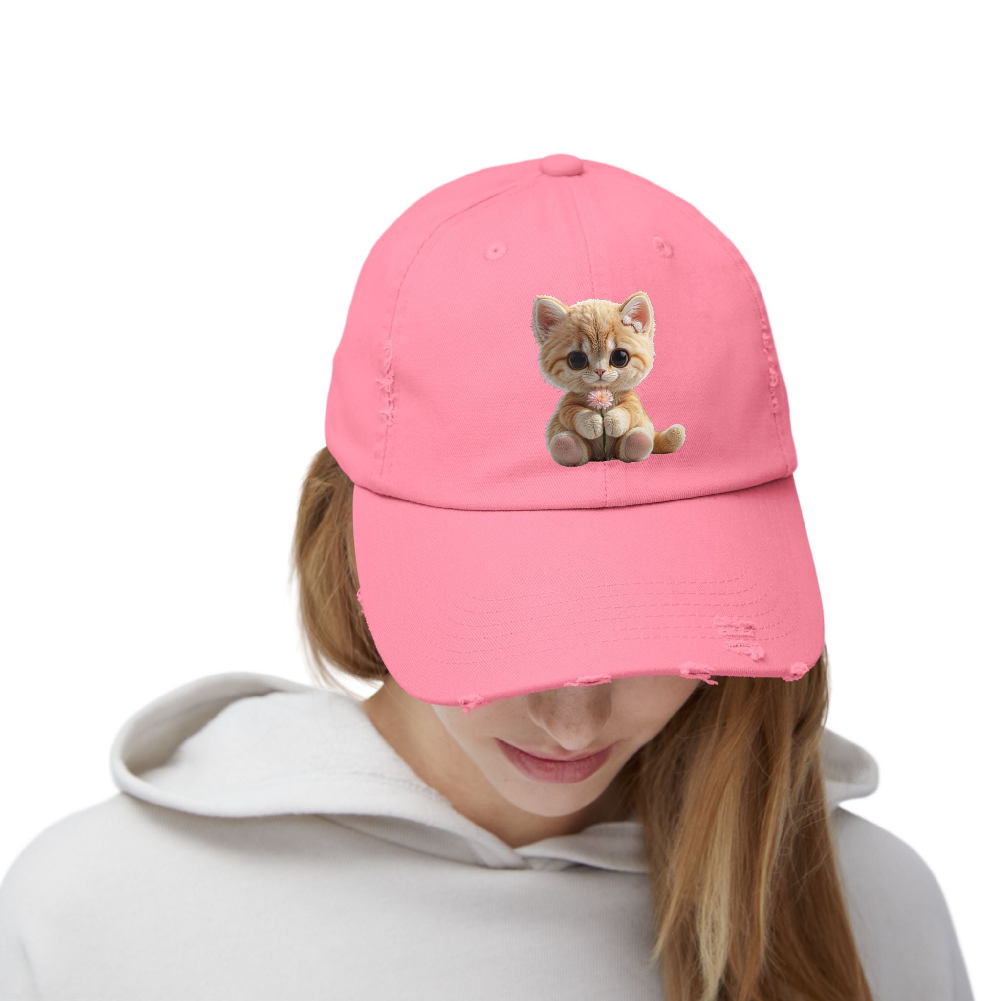 Cute Cap | Distressed Baseball Hat with kitty cat (Copy)
