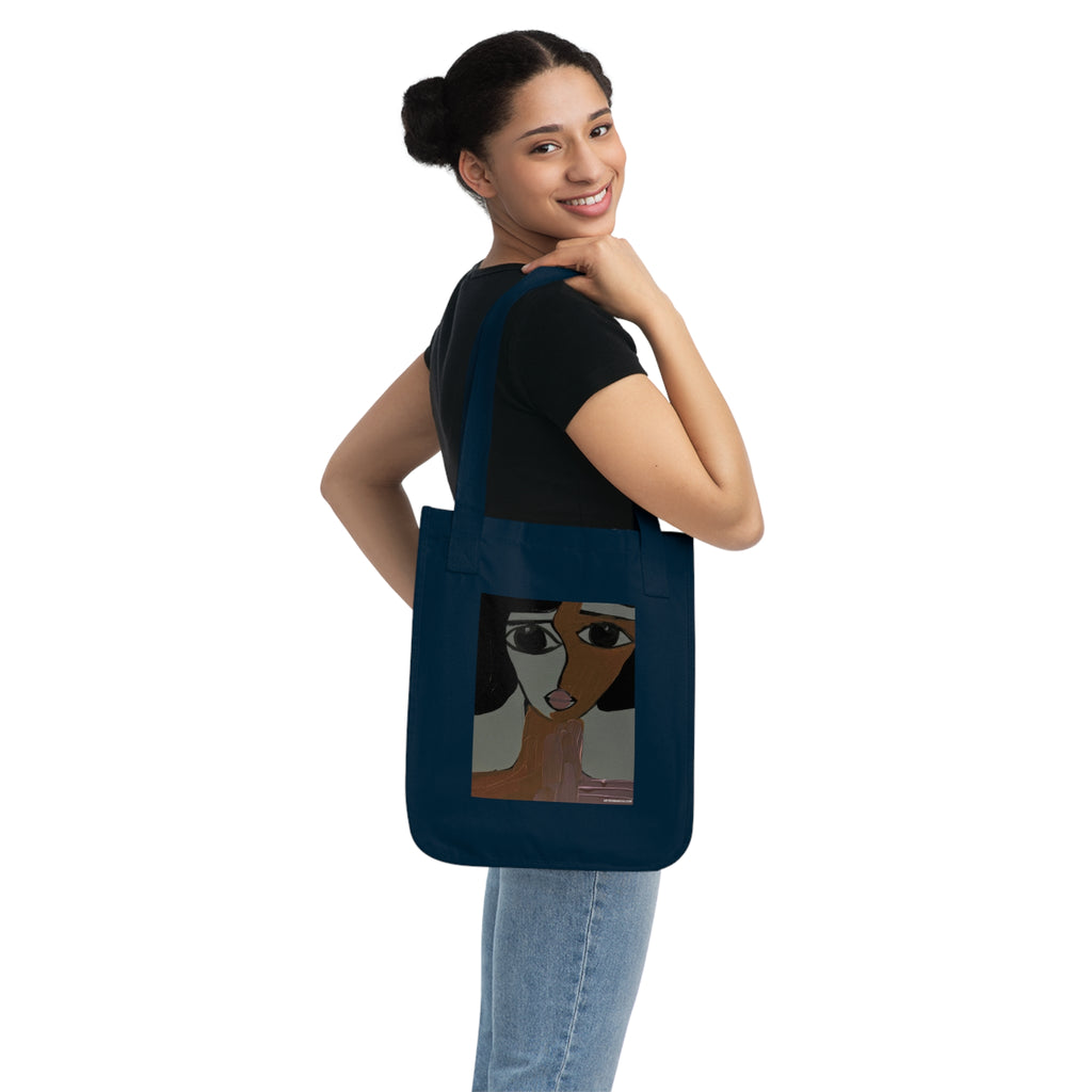 Sac cabas abstrait avec portrait | Art facial moderne, illustration minimaliste, fait main, etc., cabas en coton.