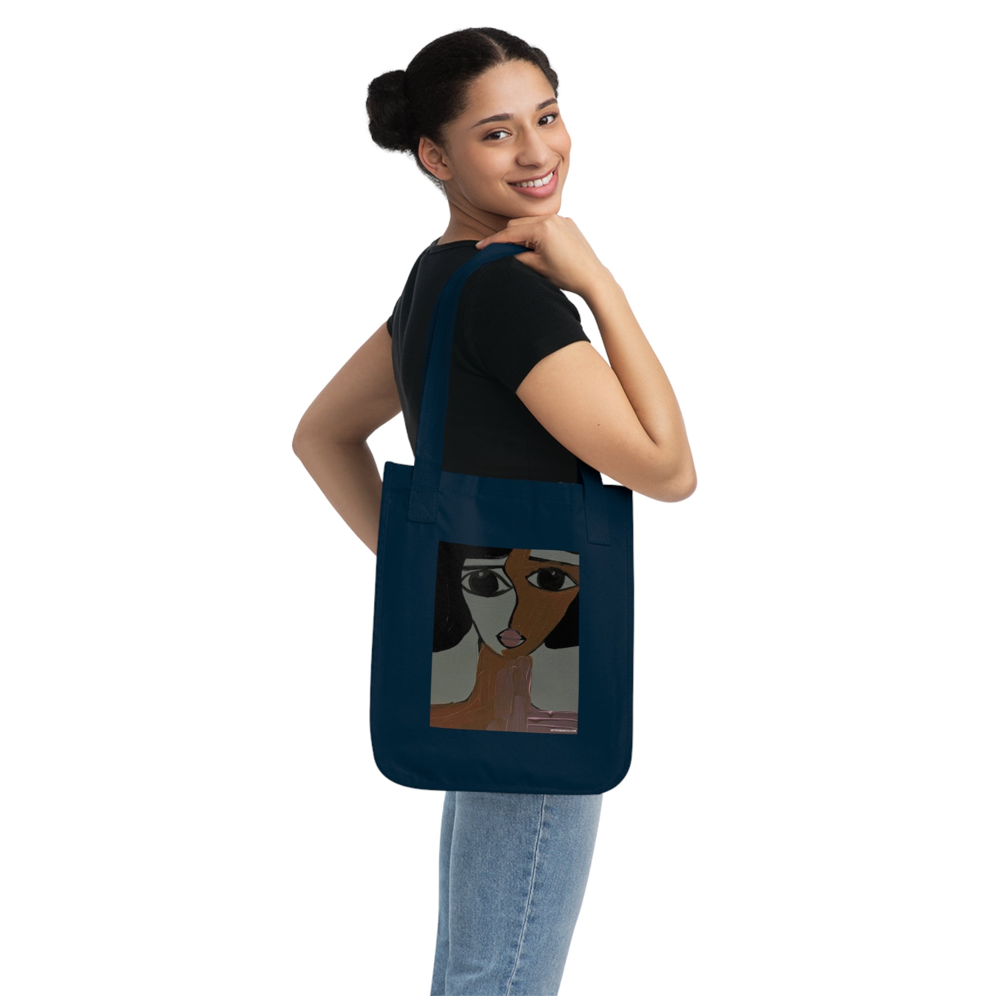 Sac cabas abstrait avec portrait | Art facial moderne, illustration minimaliste, fait main, etc., cabas en coton.