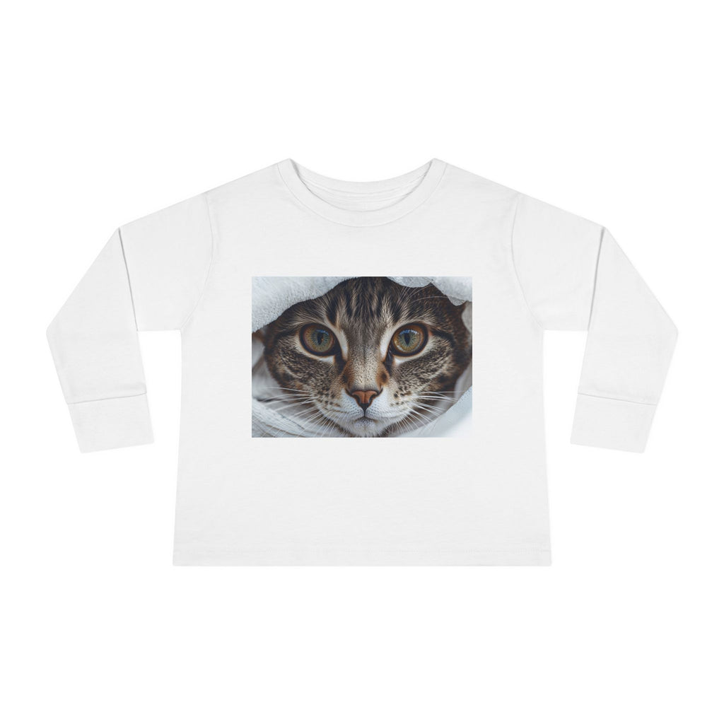 Tabby Cat Face Toddler Long Sleeve Tee | Cute Kitten Photo Shirt