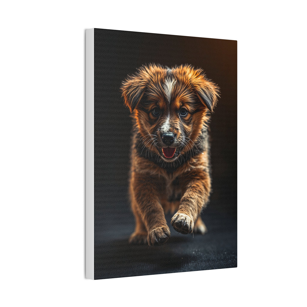 Running Puppy Canvas | Stretched Wall Art, Dog Portrait, gift for dog lovers