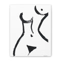Toile minimaliste à coups de pinceau noirs représentant une figure féminine
