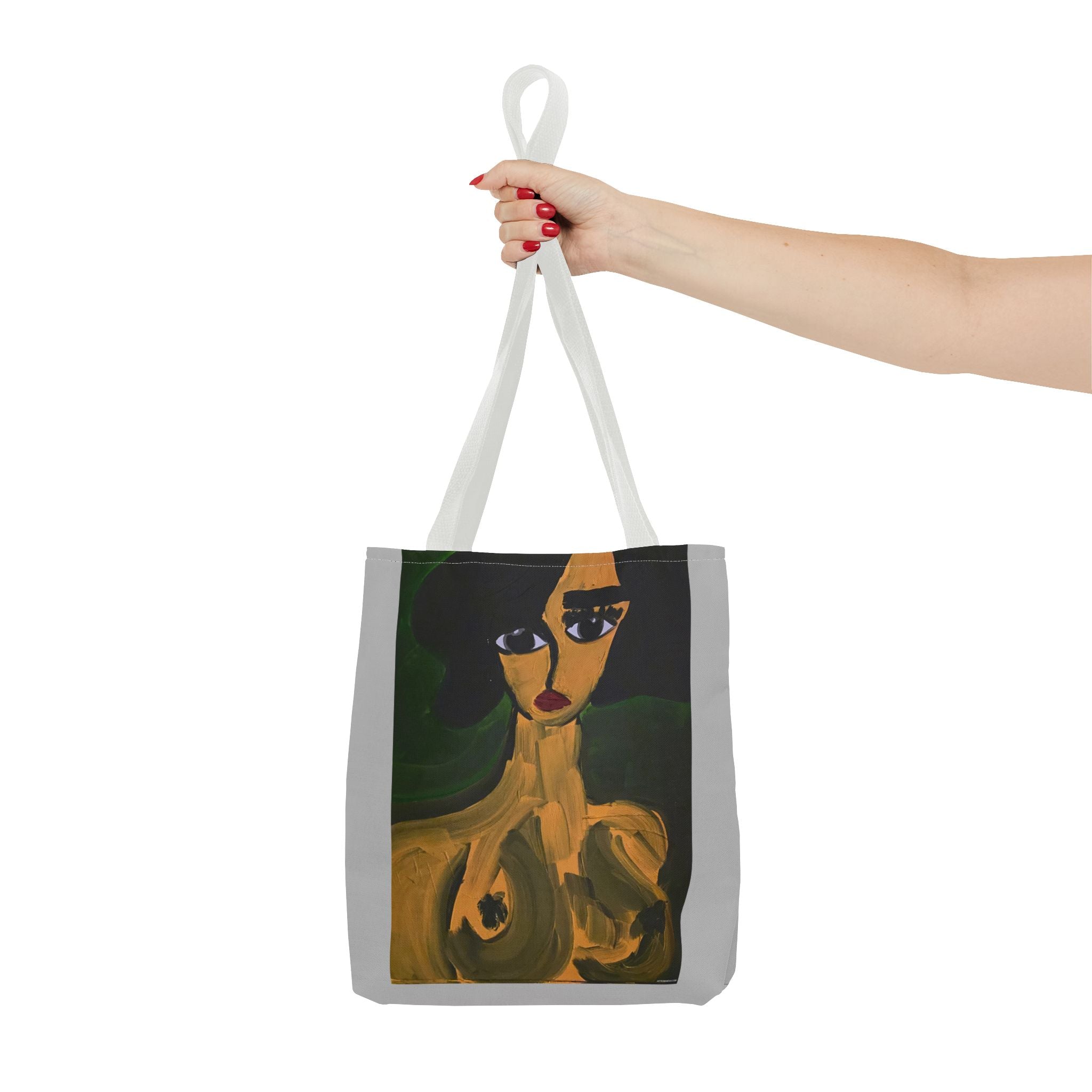 Sac fourre-tout portrait abstrait de femme | Motif expressionniste peint à la main