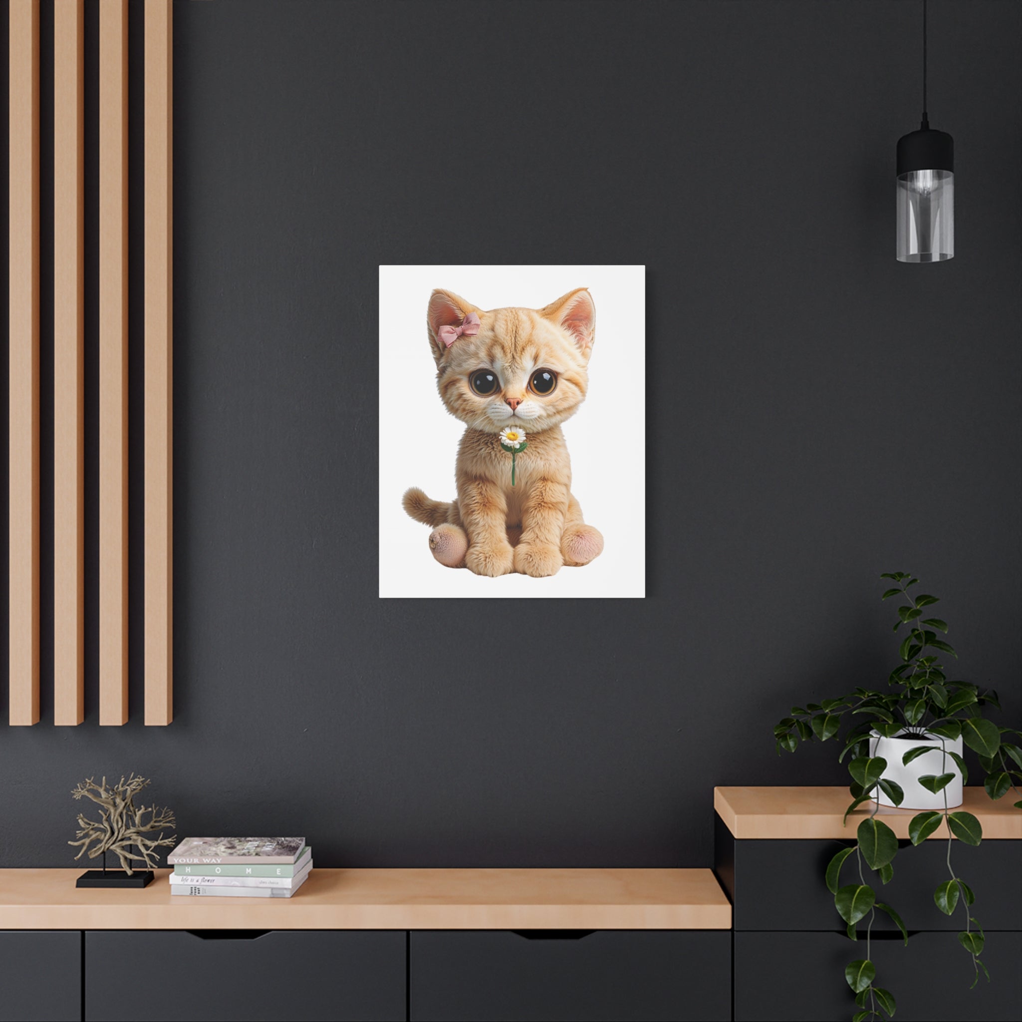 Cute Big-Eyed Kitten with Daisy Canvas